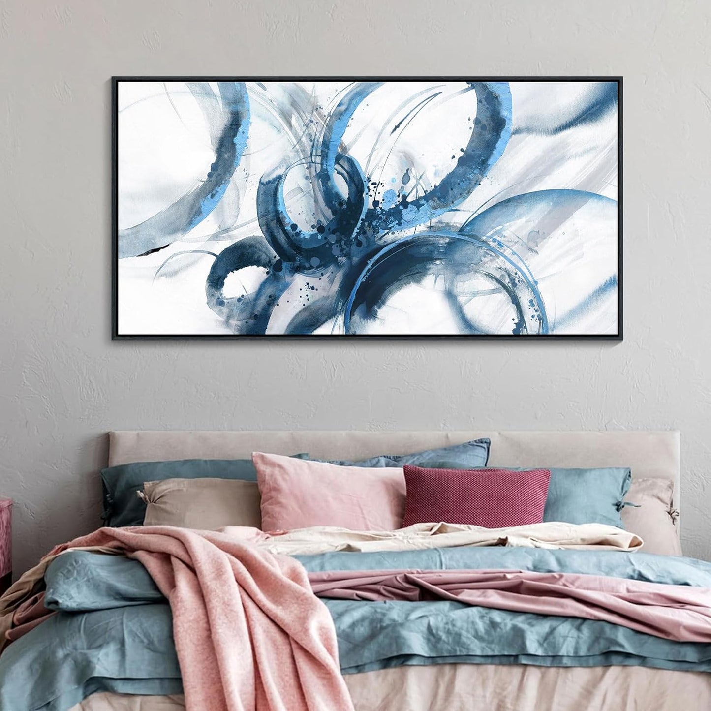 AJAZIKO Blue Canvas Wall Art Abstract Art Wall Decor Wall Art for Living Room Framed Artwork for Walls Paintings for Bedroom Modern Pictures Wall Decor Office Decoration 30×60IN