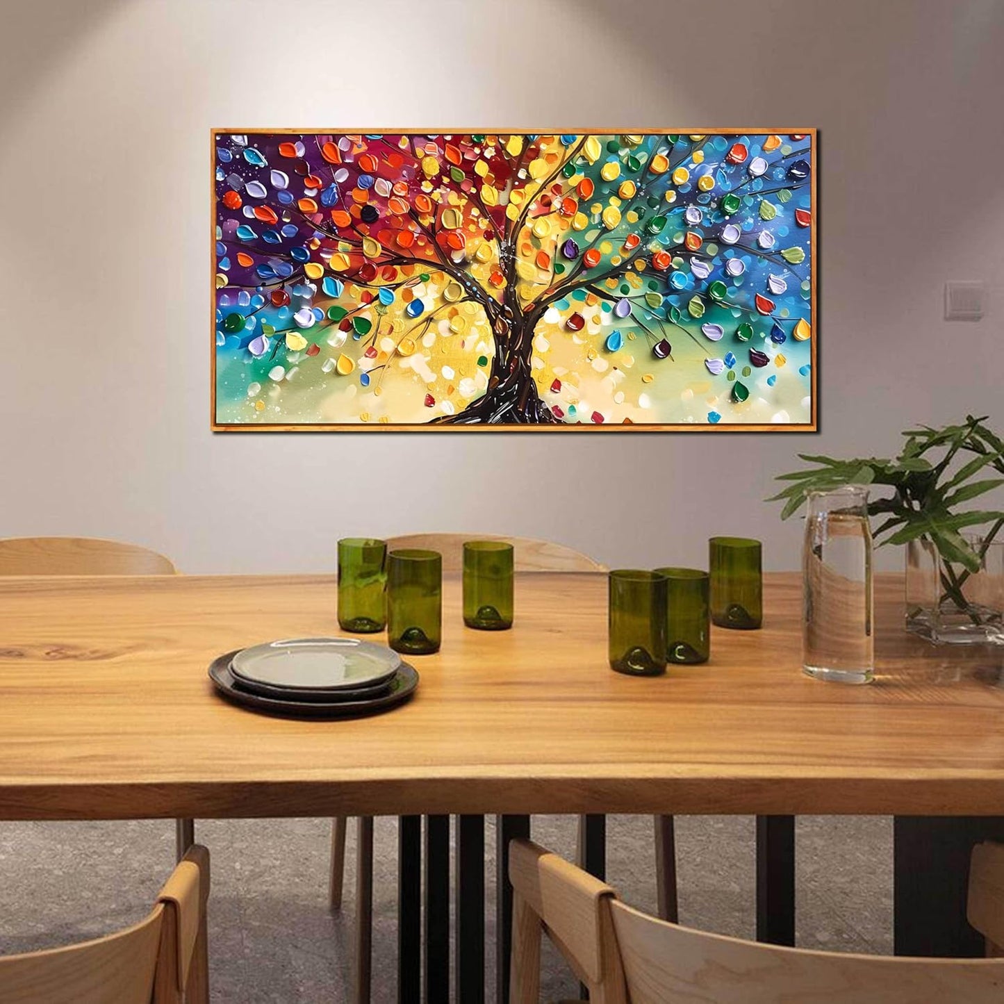 ZHAOSHOP Tree Wall Pictures for Living Room - Colorful Canvas Wall Art for Office - Wooden Framed Ready to Hang Size 24" x 48"