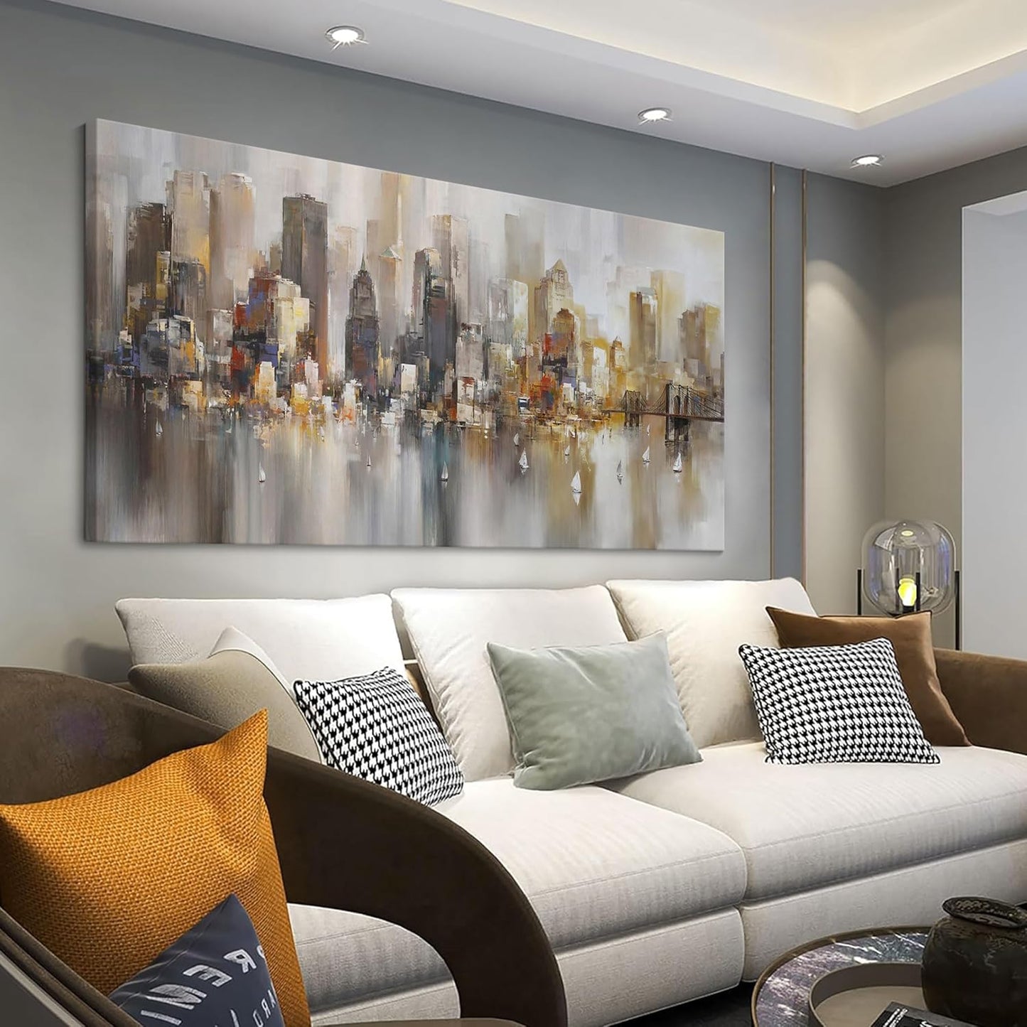 New York City Wall Art - Modern Abstract Wall Art for Living Room, Office & Bedroom Cityscape & Paintings for Bedroom brooklyn bridge Wall Art Pictures Wall Decor Chicago Artwork for Walls 29×58IN