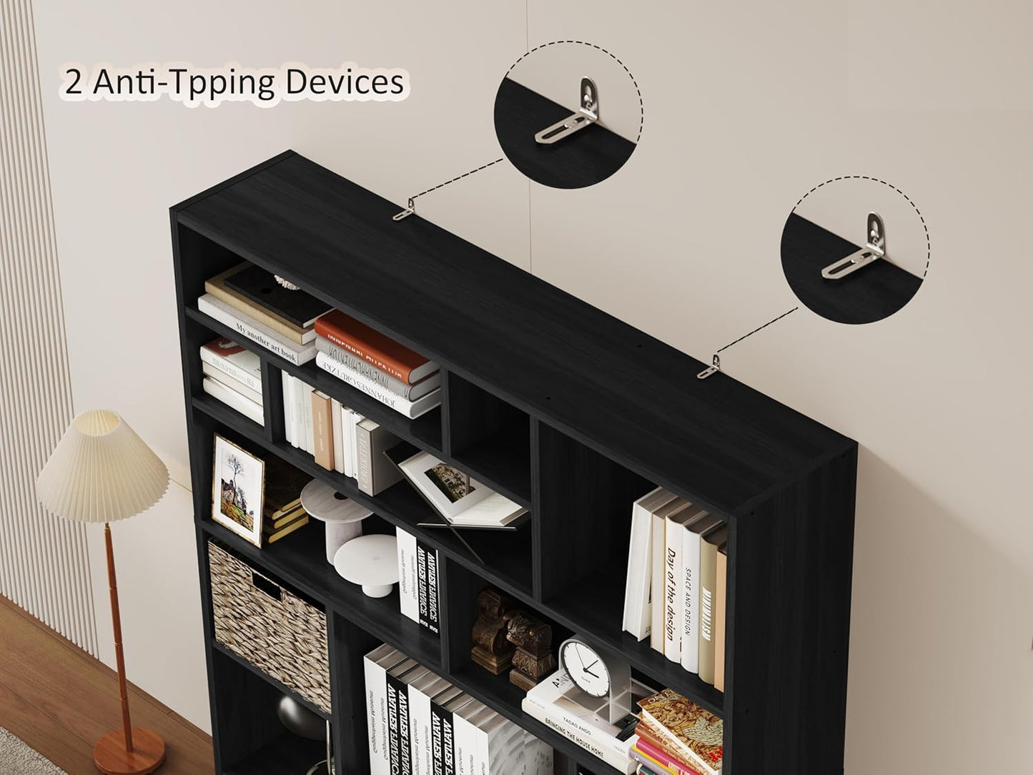 BLANKSPACE 71" H Large Bookcase with 6 Open Shelves & 2 Baskets - Heavy Duty Storage Shelf for Home Office, Living Room, Freestanding Organizer