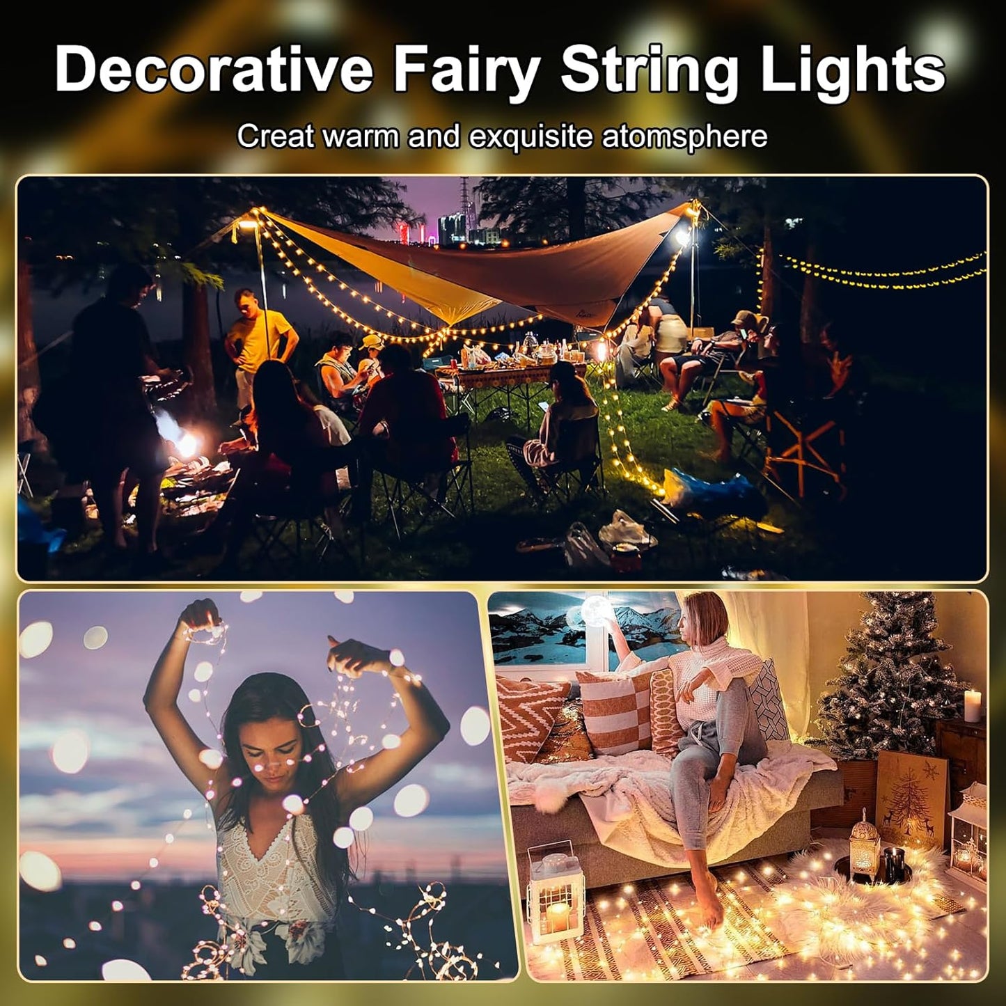 Fairy Lights Battery Operated String Lights 16.4ft 50LED Flashing and Constant Light Waterproof Silver Wire for Christmas DIY Party Bedroom Wedding (Warm White, 8 Pack)