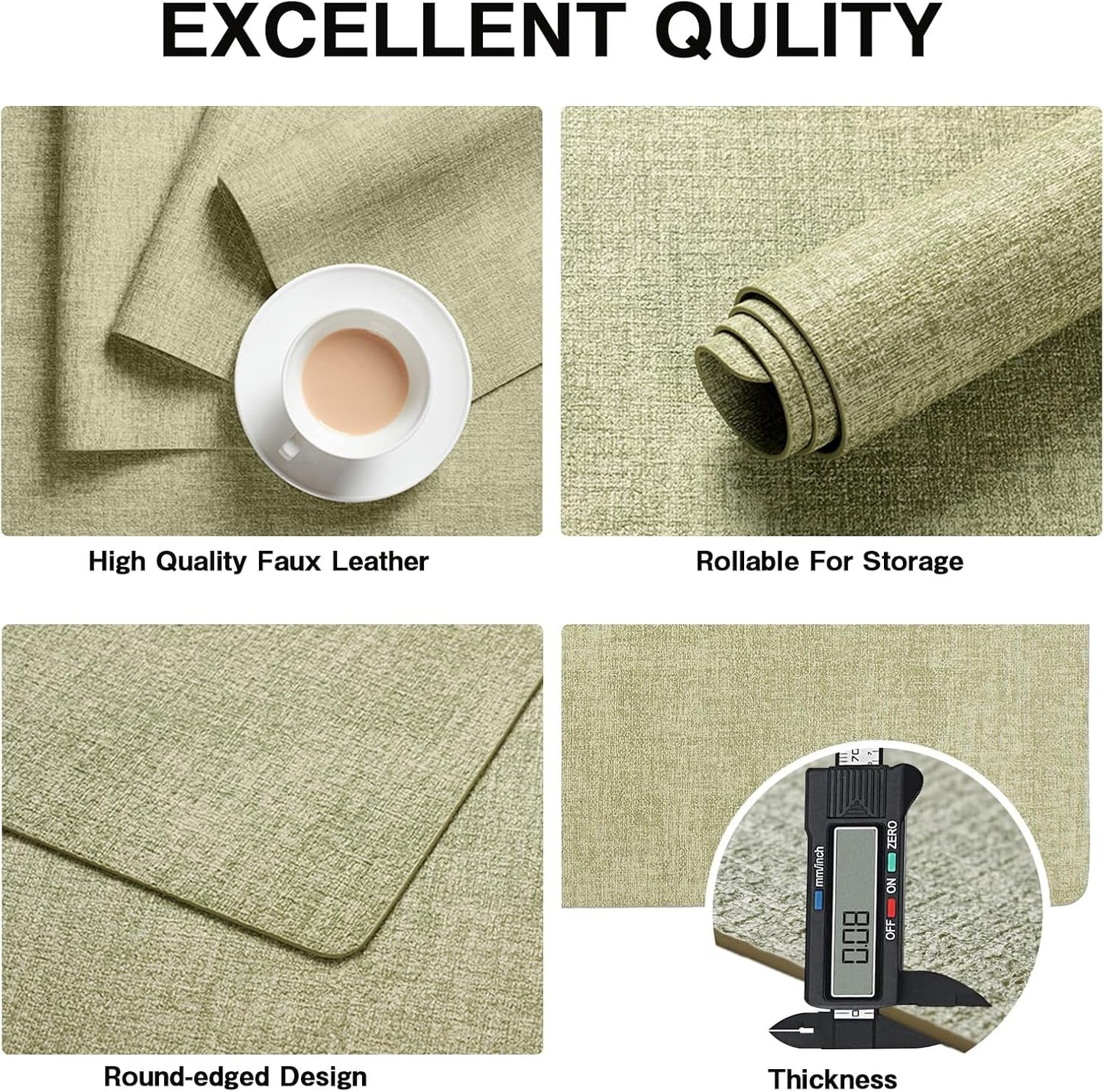 Chrysameld Vinyl Placemats Set of 4 - Faux Leather 100% Waterproof Oil-Proof Wipeable PU Place Mats, Heat Resistant Anti Slip Reversible Table Mats for Indoor & Outdoor Use,(17×12Inch, Sage Green)