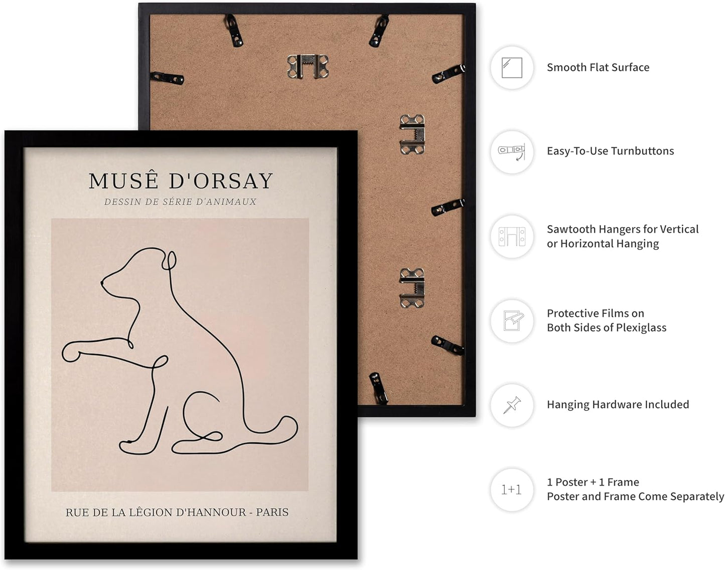 Poster Master Vintage Poster - Retro One Line Dog Drawing Print - Dog Art - Minimal Gift for Men, Women, Animal Lover - Abstract Wall Decor for Home, Office, Bedroom, 11x14 Black Framed