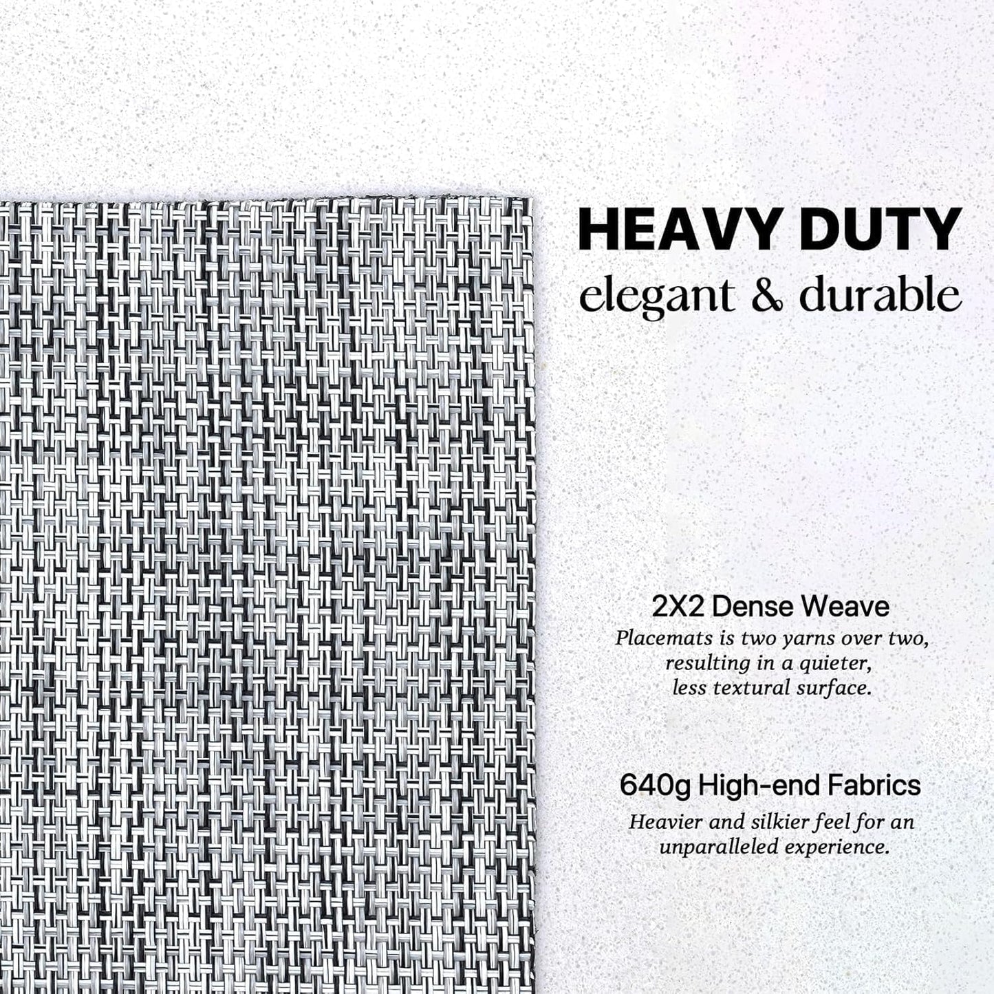 LEXMORE Placemats Set of 12 Vinyl/Plastic Woven Place Mats for Kitchen Table Indoor/Outdoor Washable Placemat Wipeable Dining Table Mats(A-Gray)