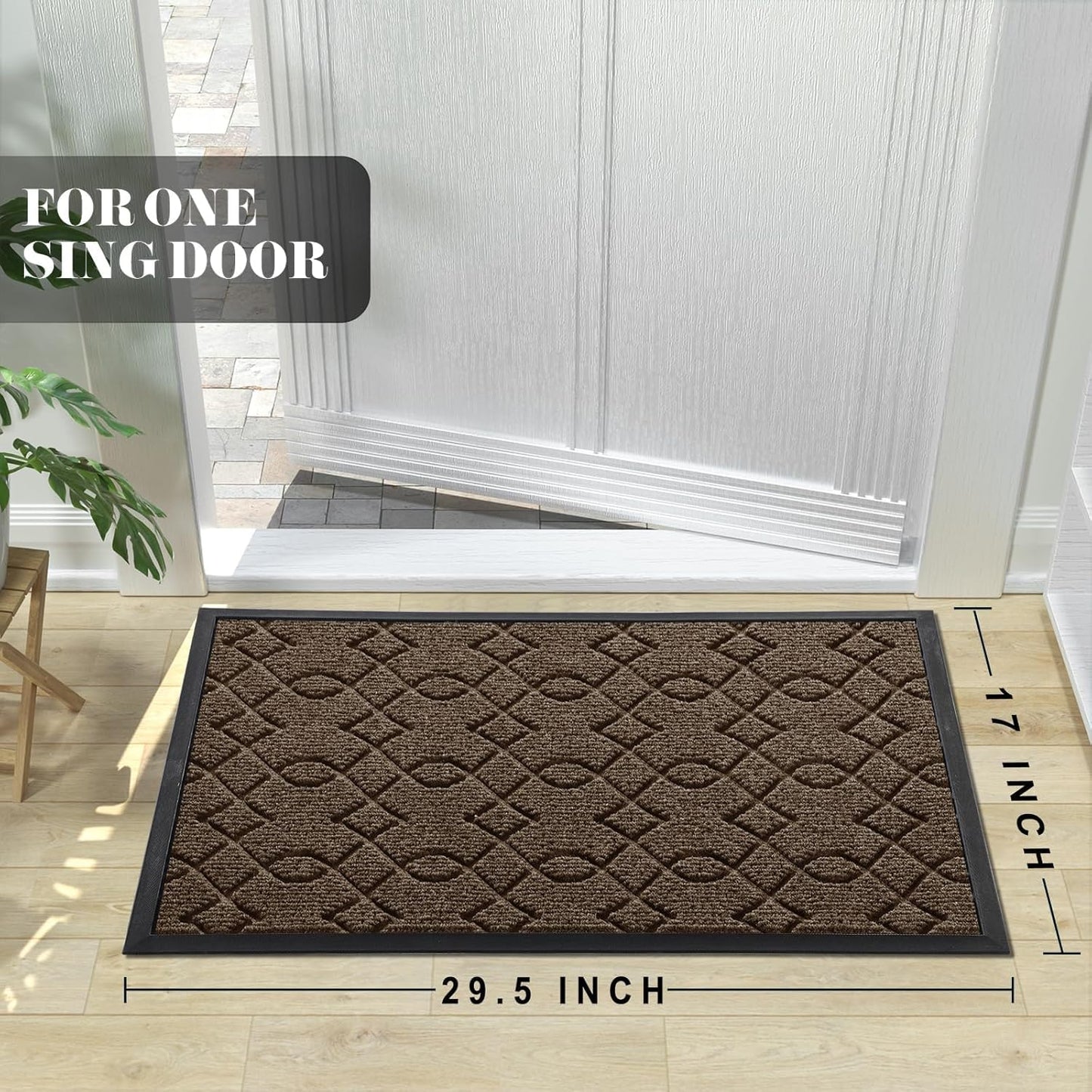 Yimobra Front Door Mat Outside Entrance, All-Weather All-Season Welcome Doormat Outdoor Indoor, Natural Rubber, Stain and Fade Resistant, Low Profile, Easy Clean Patio Porch Mat, 29.5x17, Brown