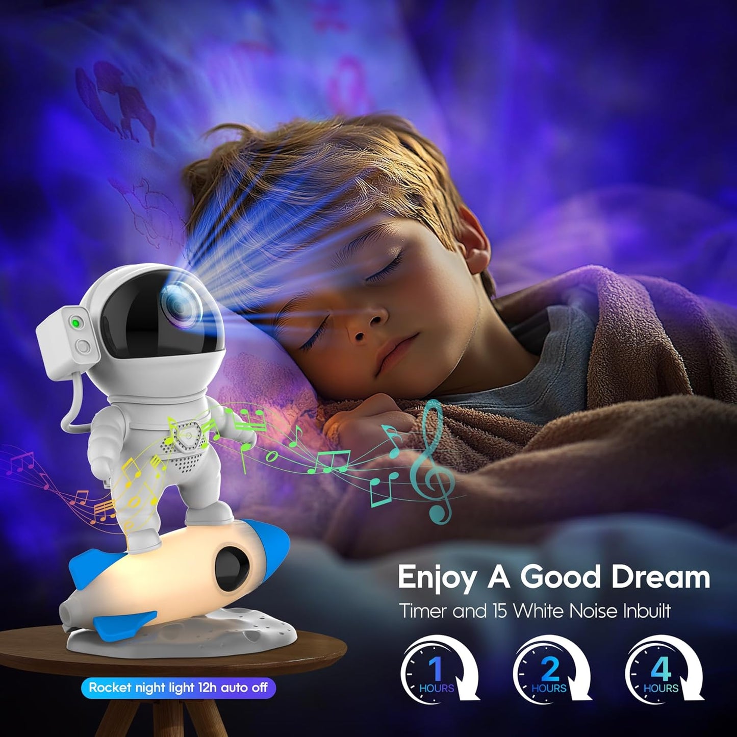 FlyEagle Astronaut Galaxy Projector, Star Nebula Projector with Rocket Lamp, Night Lights LED Star Projector for Bedroom, Remote Control, White Noises, Bluetooth Speaker for Bedroom