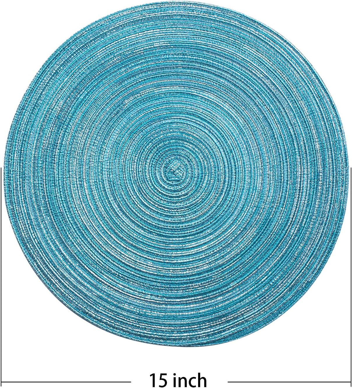 AHHFSMEI Round Braided Placemats Set of 6 Round Table Mats for Dining Tables Natural Woven Heat Resistant Place mats 15 Inch (Blue Silver)