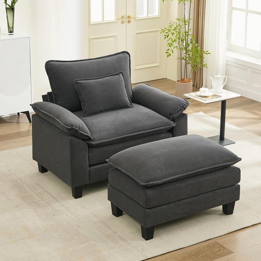 URRED Modular Sectional Sofa Comfy Cloud Couch, Modern Chenille Sofa Sleeper Deep Seat Couches with Ottoman/Pillows for Living Room (Dark Gray, 53''- Ottoman)