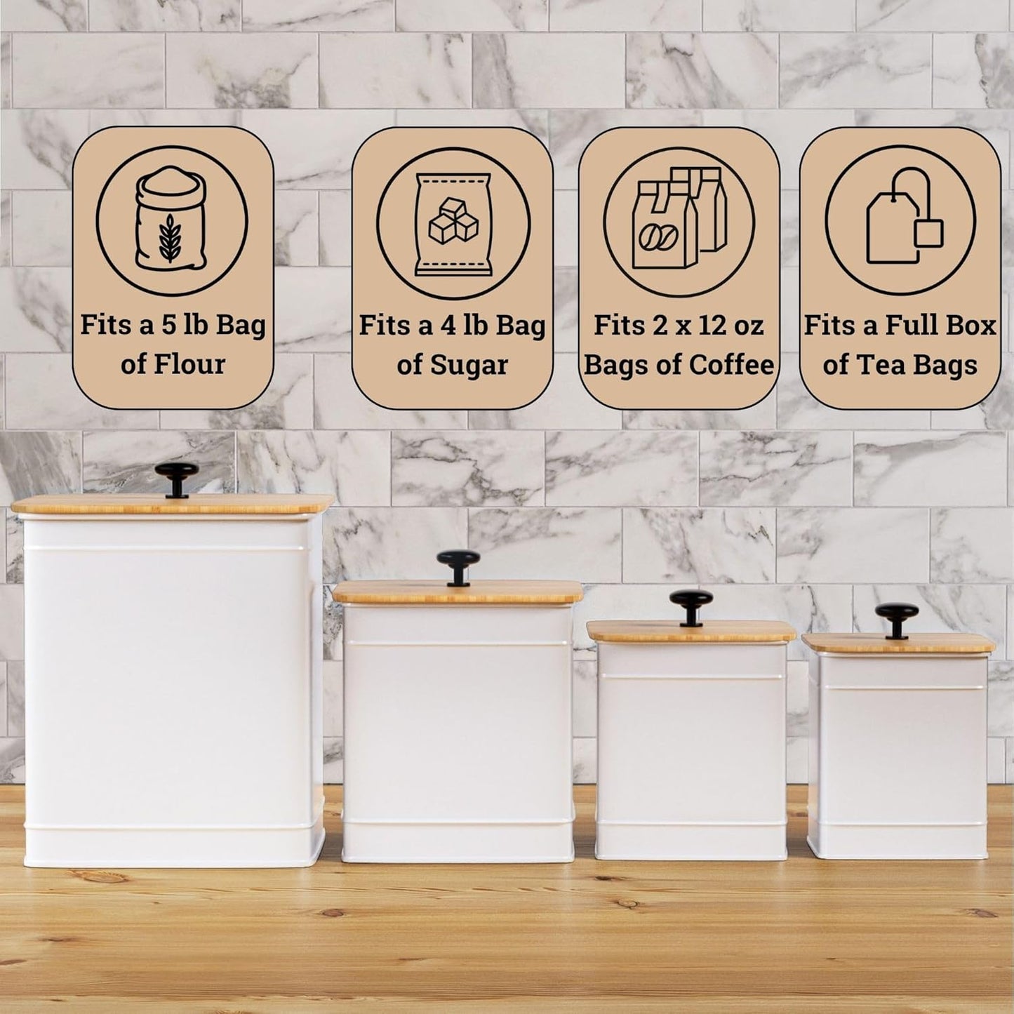 Kitchen Canisters for Countertop Set of 4 with Customizable Chalkboard Labels & Marker Pen - Big Iron Kitchen Canisters with Airtight Lids - Canisters Sets for the Kitchen - White Kitchen Canister Set