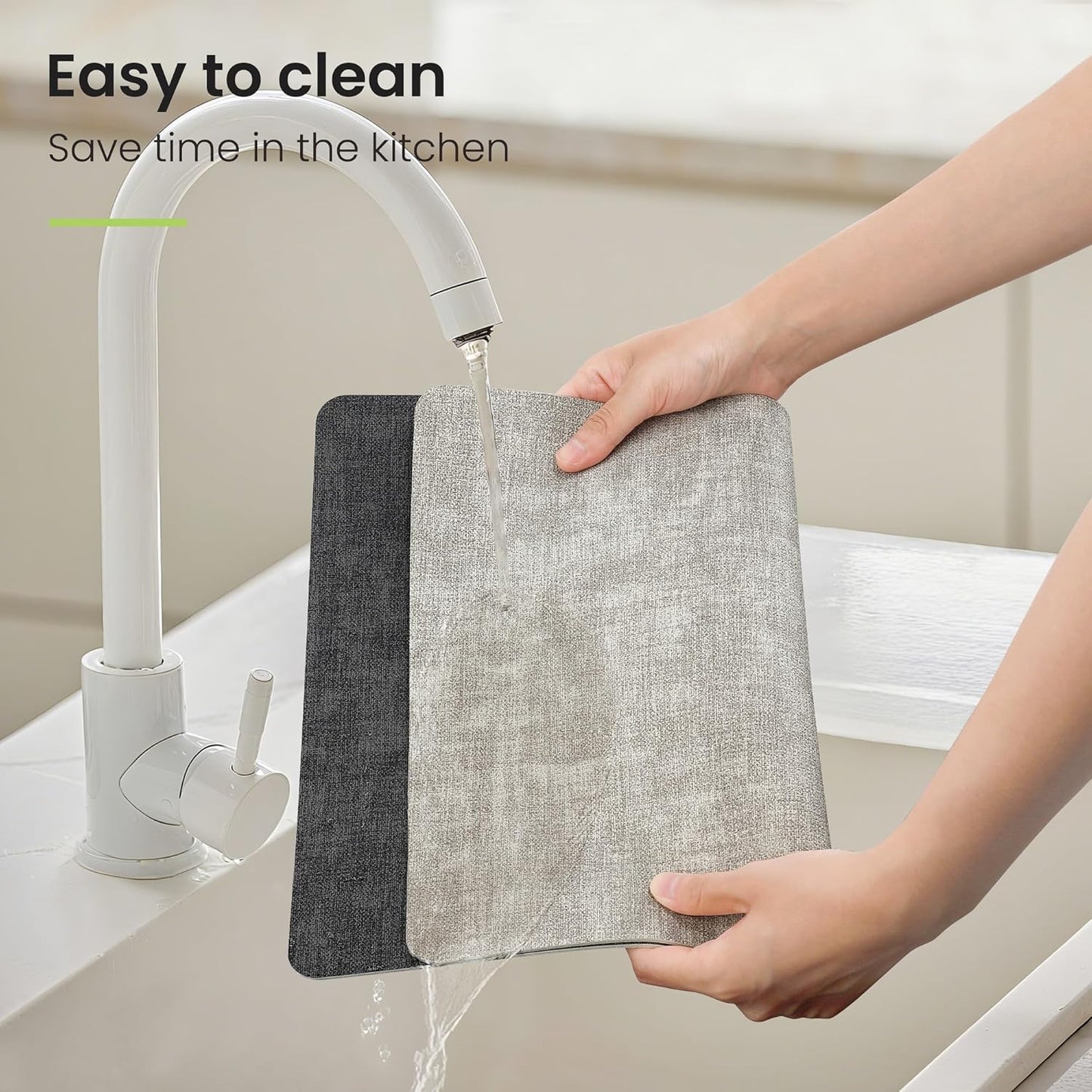 Faux Leather Dual Sided Placemats Set of 4, Square Non-Slip Heat Resistant Placemats with Coaster, Reversible wipeable Waterproof Table Mats for Kitchen, Dining, Outdoor (4, Black Light Gray)