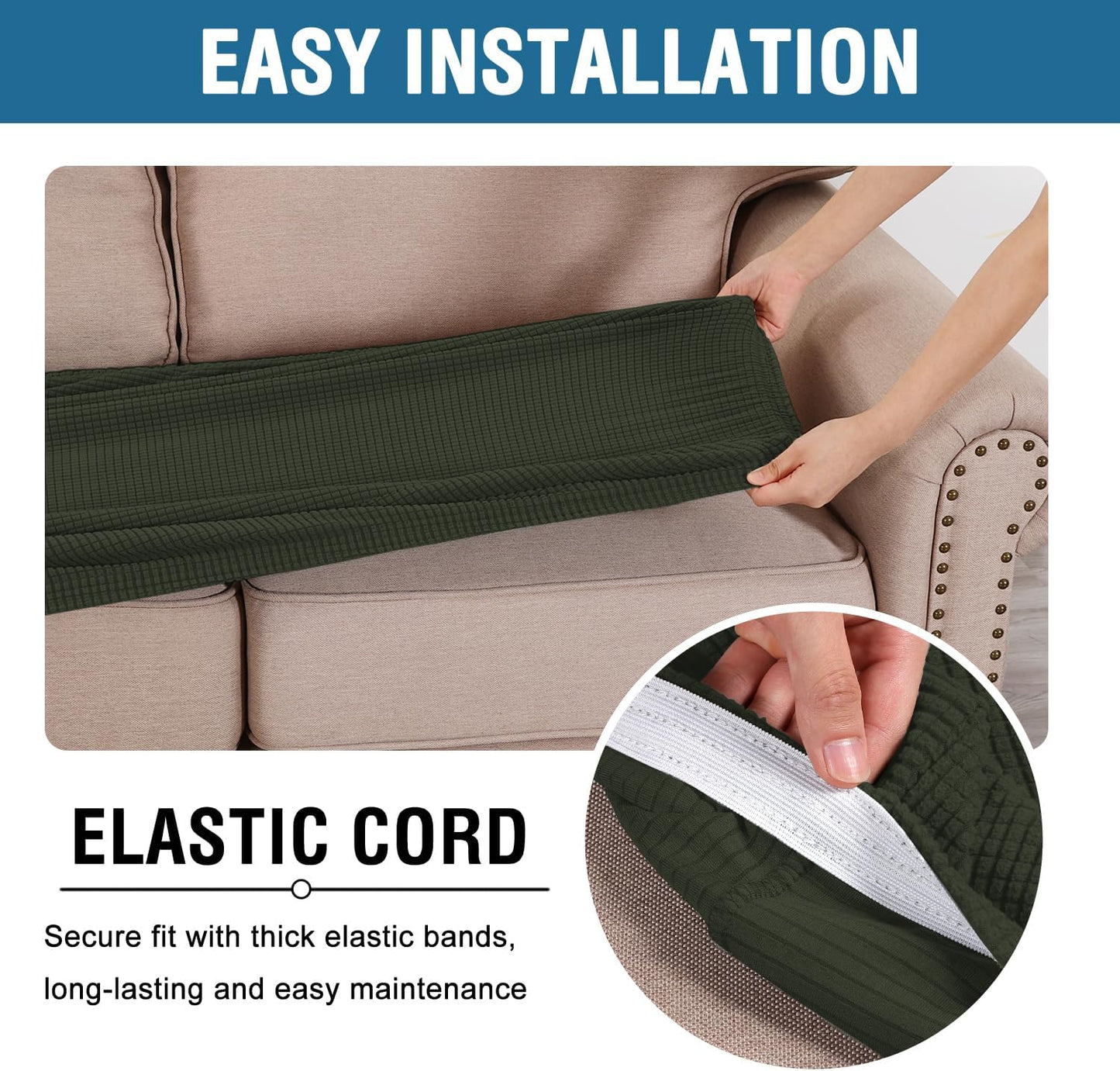 H.VERSAILTEX Super Stretch Individual Seat Cushion Covers Sofa Covers Couch Cushion Covers Slipcover Sets Thick Jacquard Textured Twill Fabric (1 Piece Sofa Cushion Cover, Olive)