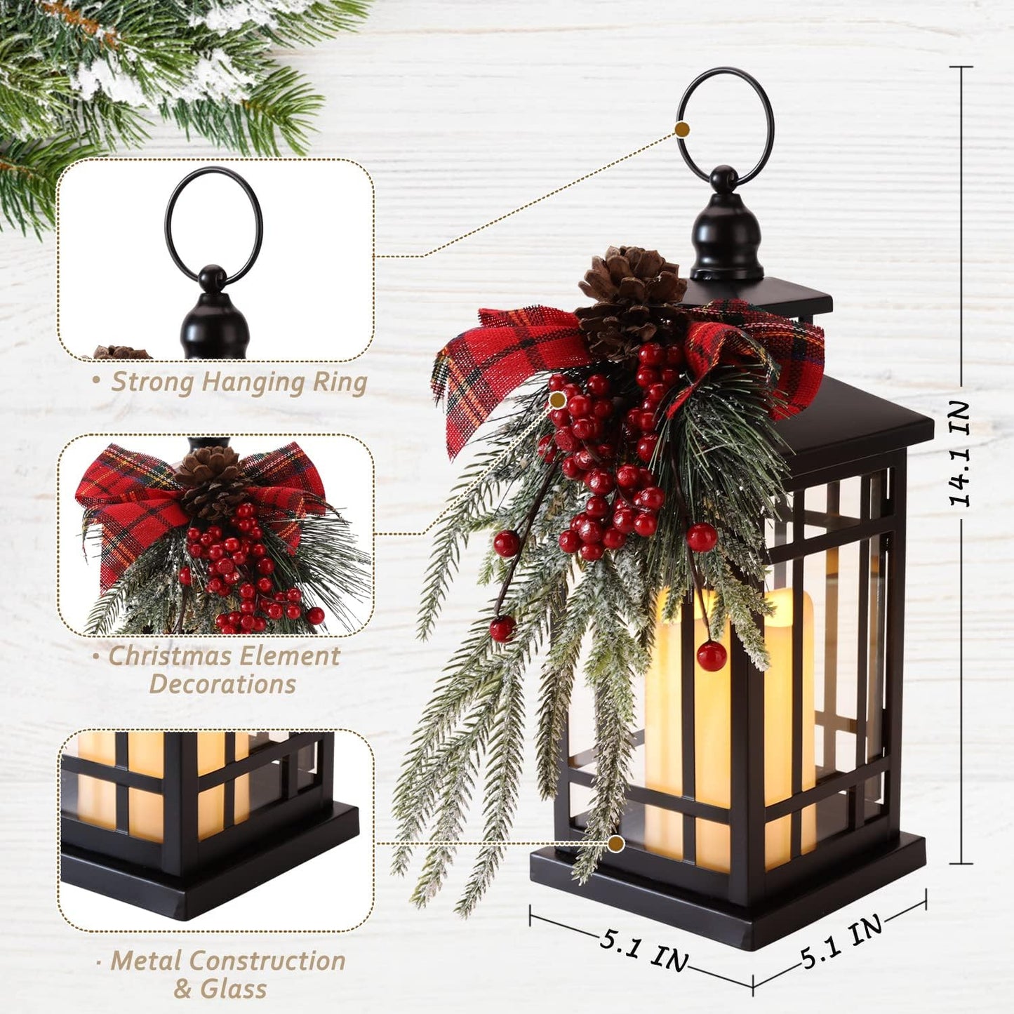 Christmas Lantern Christmas Decorative Lantern Snow Globe Christmas Decorations Indoor Outdoor Flashing Candle Lights, Dining Table Fireplace Decoration Hanging Candle Lanterns Holiday Decor