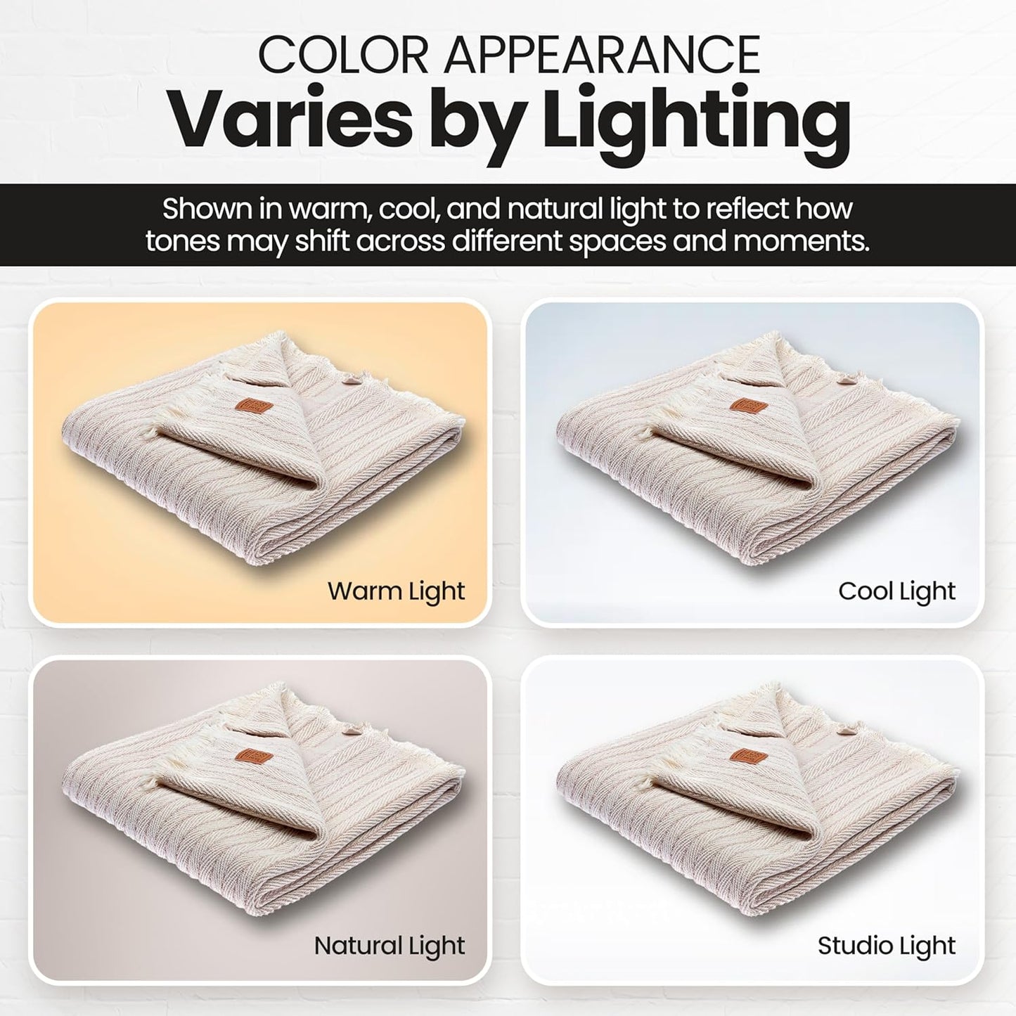 Gold Case Throw Blanket for Couch – 100% Recycled Turkish Cotton Blankets & Throws – Elegant Decorative Throw Blankets for Living Room Sofa – Woven Throws for Couch – Vintage Beige – 50x60