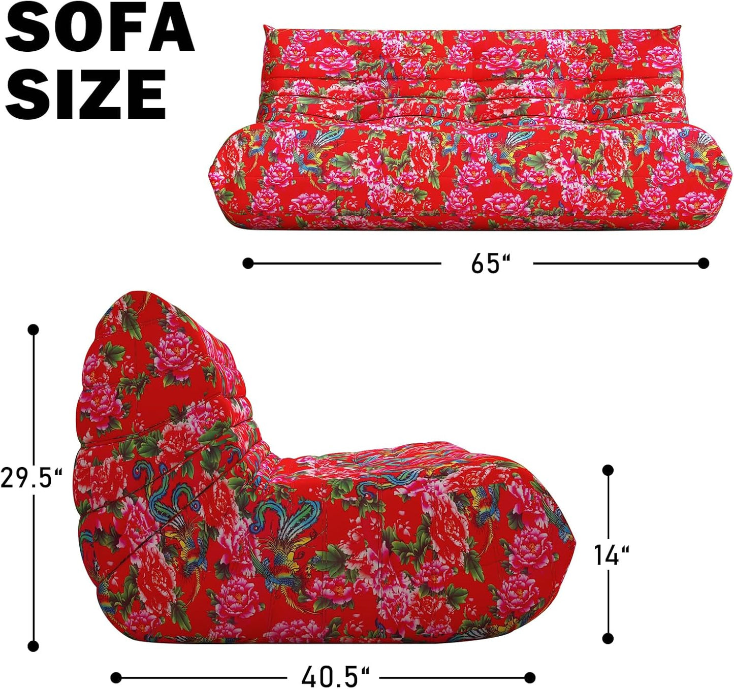 Big Bean Bag Chairs for Adults, 3 Seater Large Bean Bag Sofa, Fireside Chair Lazy Sofa Chair with High Density Comfortable Foam, Modern Bean Bag for Living Room, Bedroom, Office (Flower)