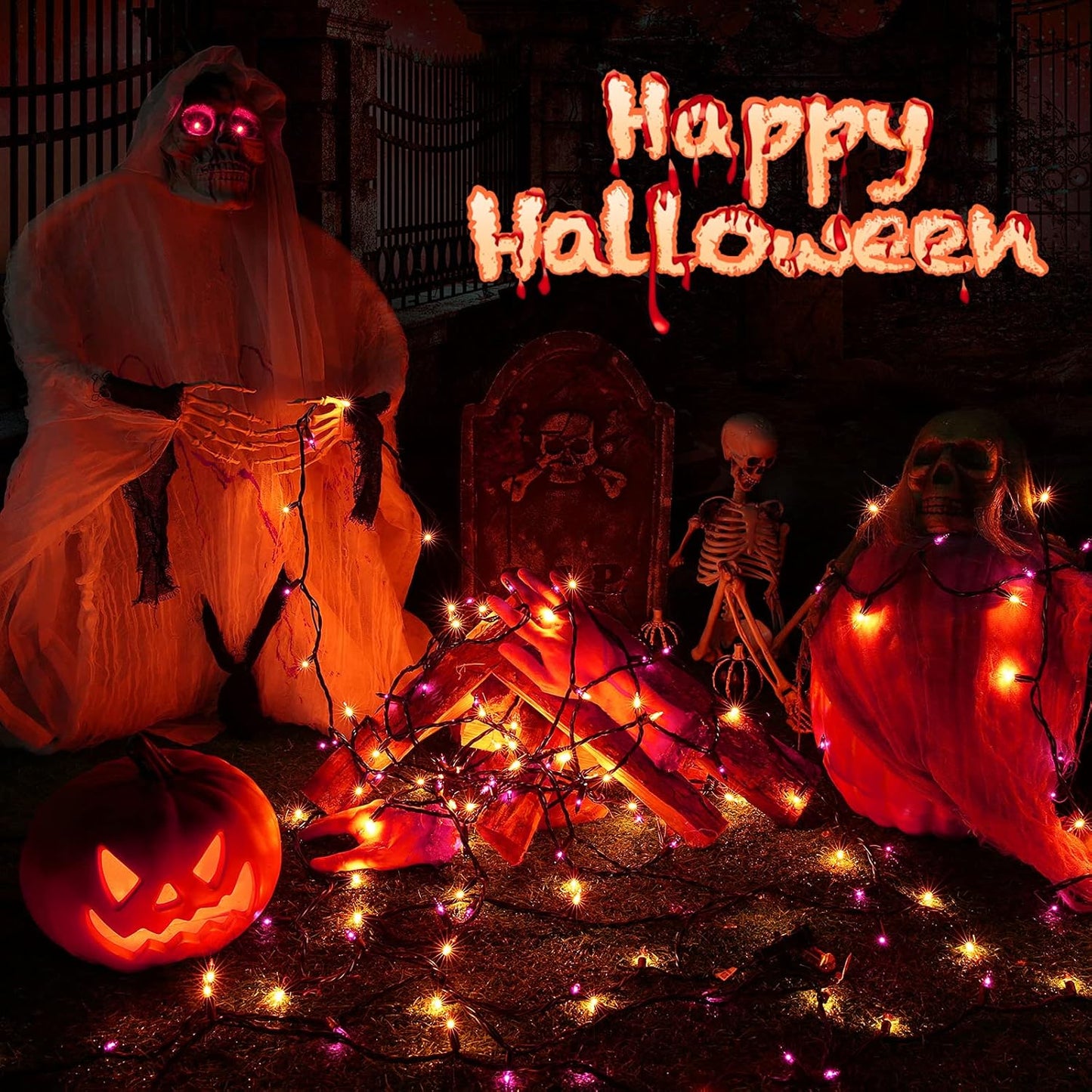 Toodour Orange & Purple Halloween Lights, 25ft 100 Count Incandescent Halloween String Lights, UL Certified Connectable Mini Bulbs String Lights for Outdoor, Indoor, Garden, Porch, Party, Home Decor