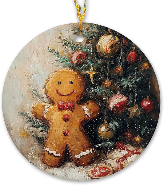Vintage Christmas Gingerbread Ceramic Ornament Gifts, Retro Winter Christmas Gingerbread Decorative Hanging Ornaments for Xmas Tree Holiday Party Decoration, Winter Xmas Tree Decorations