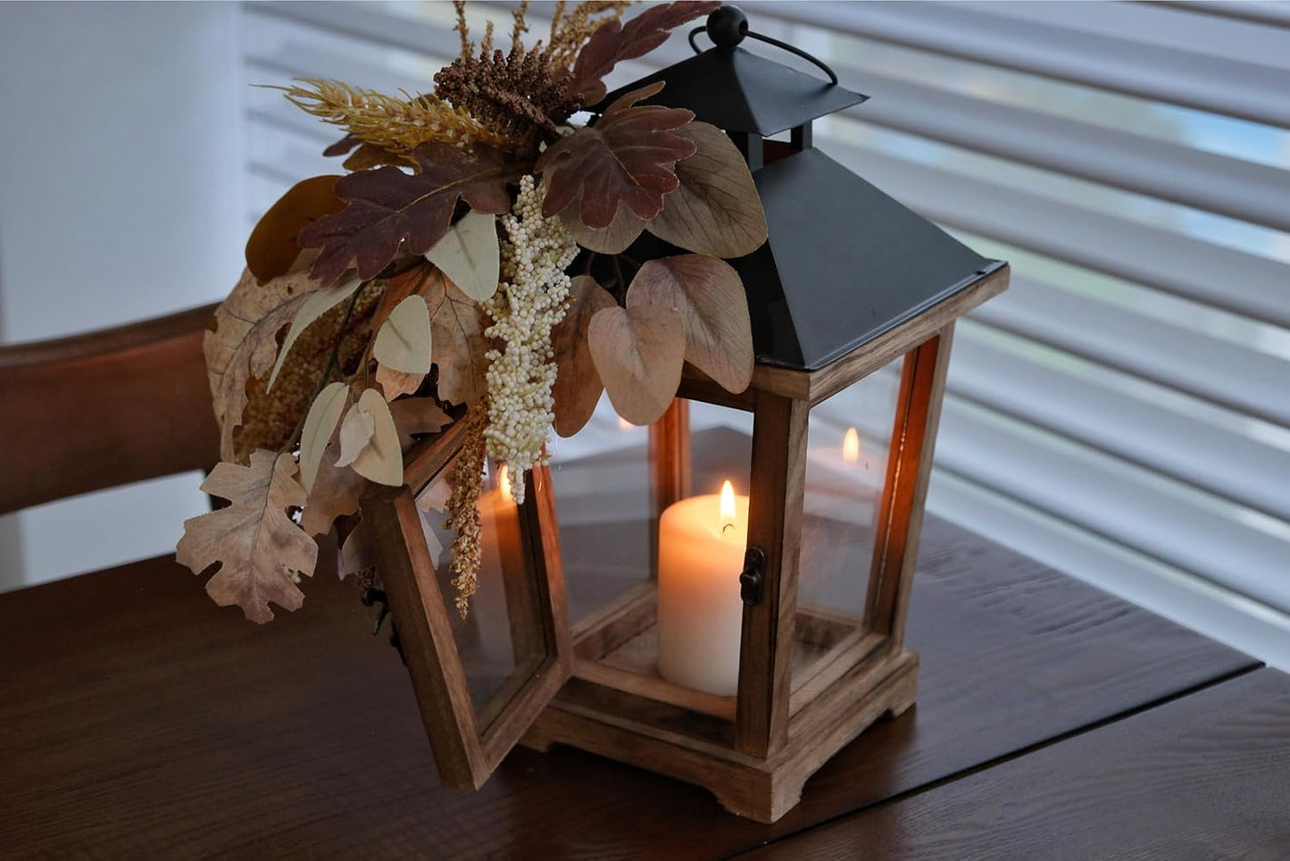 Fall Themed Decorative Wooden Hurricane Candle Lantern - Candle Holder Fall Decor for Home Farmhouse Indoor Outdoor Table Shelf - 14" Tall