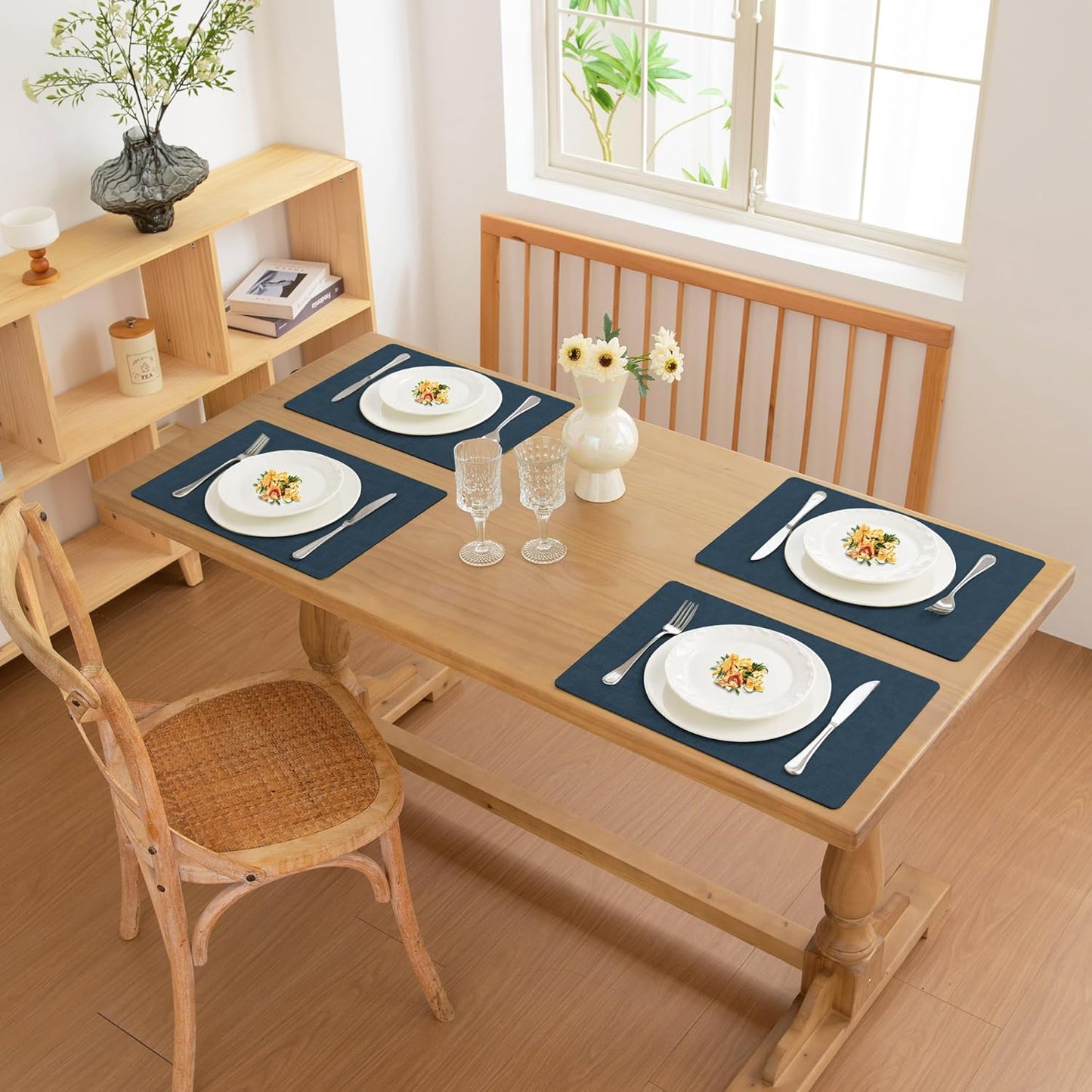 FROMHEART Faux Leather Placemats Set of 6–Waterproof,Heat/Oil Stain-Resistant PU Table Mat–Reversible,Non-Slip,Easy to Clean Place Mats for Kitchen,Dining,Indoor/Outdoor,(Dark Blue,11.8" x 17")