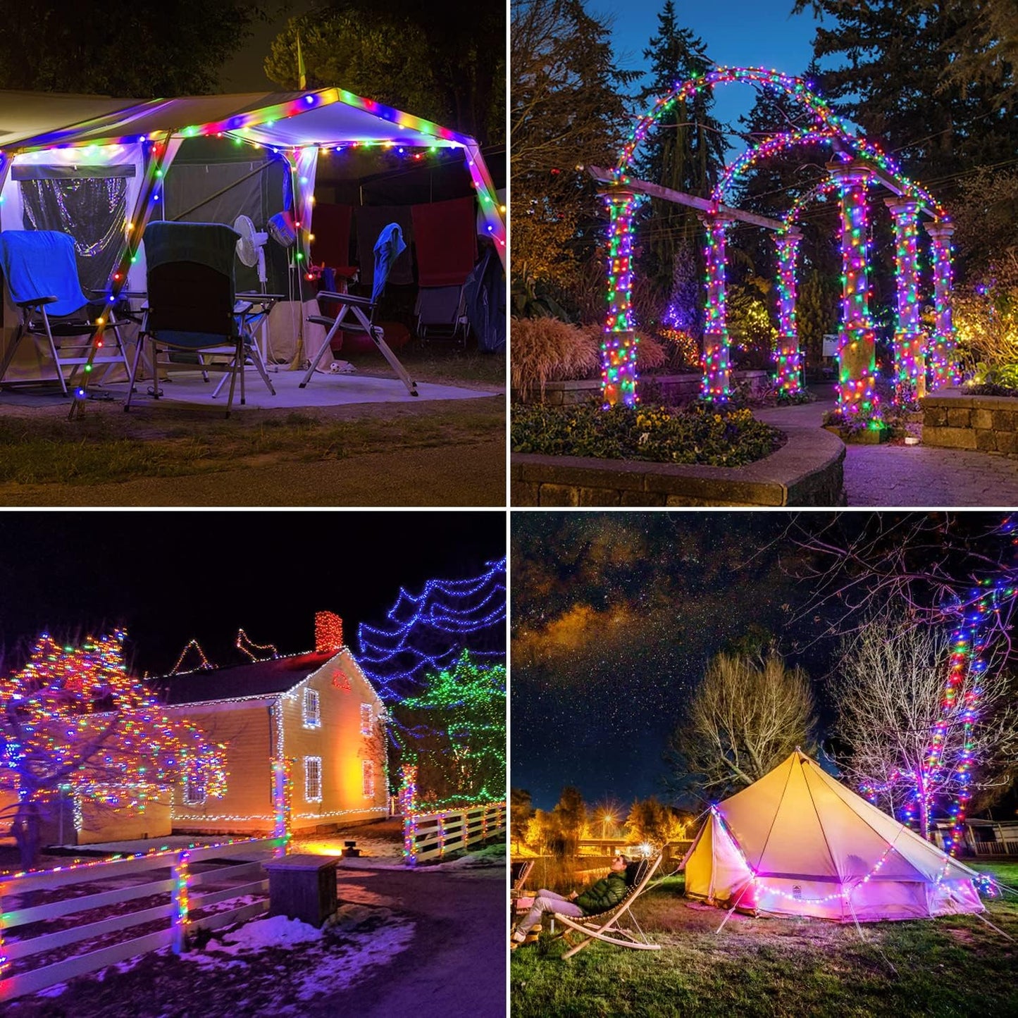 JMEXSUSS 4 Pack 100 LED Solar Christmas Lights, 33ft Solar String Lights Outdoor Waterproof, 8 Modes Multicolor Solar Fairy Lights for Garden Yard Tree Christmas Decorations