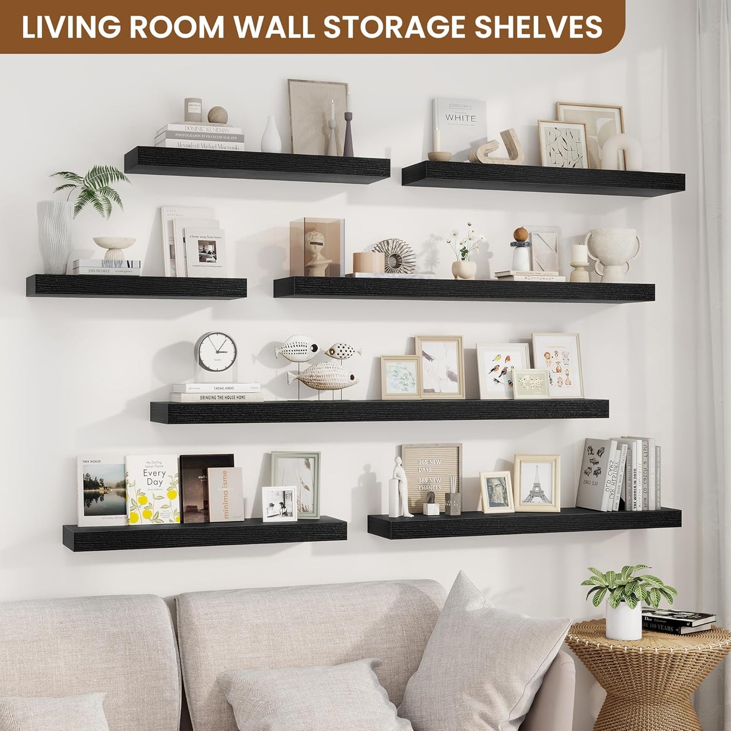 fuqing Floating Shelves for Wall, Bathroom Shelf Wall Mounted for Storage, Shelves with Invisible Bracket for Bedroom, Kitchen, Living Room, Farmhouse Small Book Shelf, 36 Inch Set of 2, Black