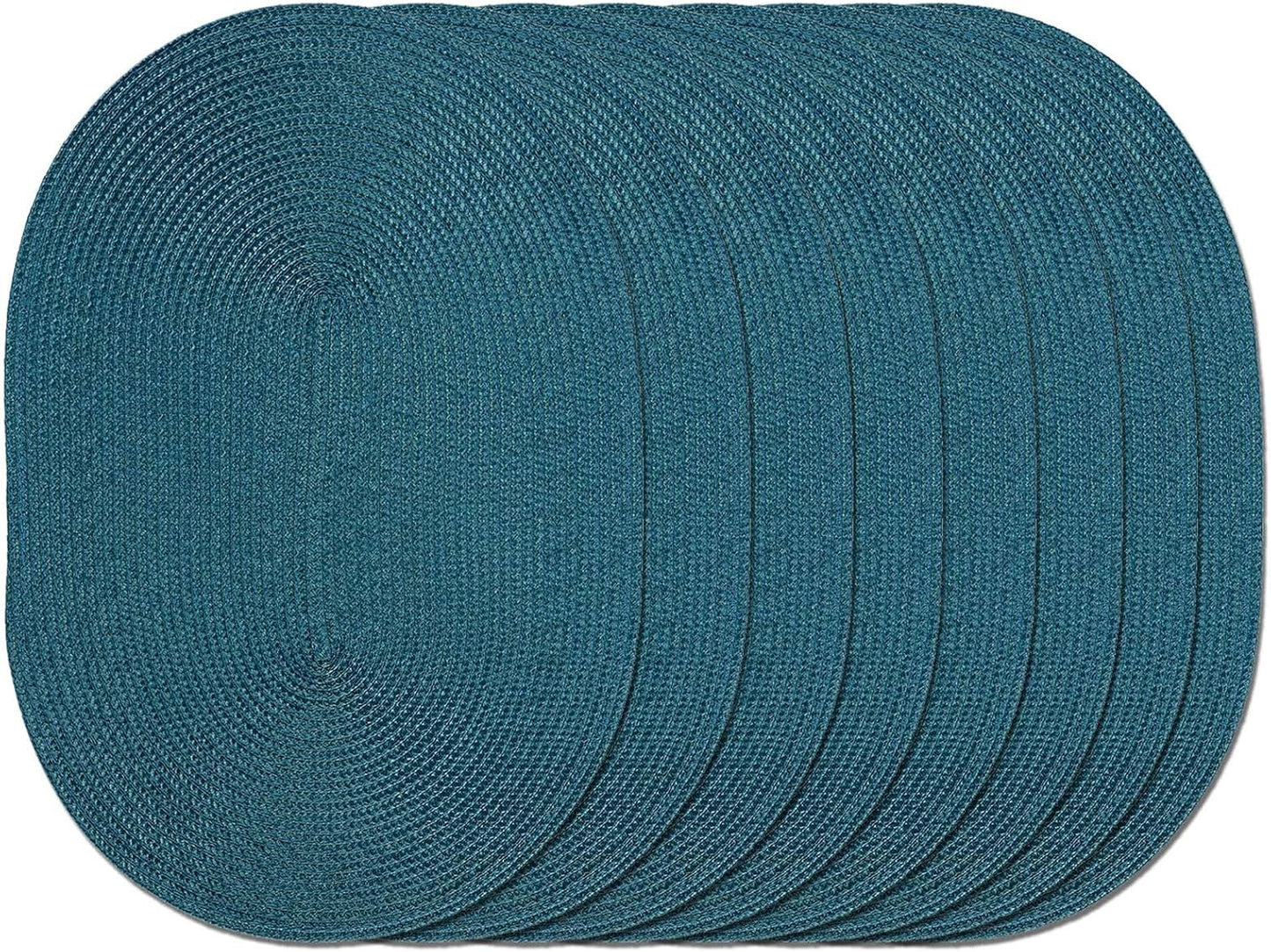 AHHFSMEI Placemats Set of 8 for Dining Table Washable Woven Vinyl Non-Slip 18x12 inches Placemat Heat-Resistant Durable Table Mats for Dining Table Easy to Clean (Oval Blue, 8)