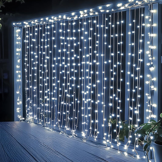 Dazzle Bright 300 LED Curtain String Lights, Christmas Fairy Lights for Bedroom with 8 Lighting Modes, Connectable Waterproof Window Lights Party Wedding Garden Wall Decor, White