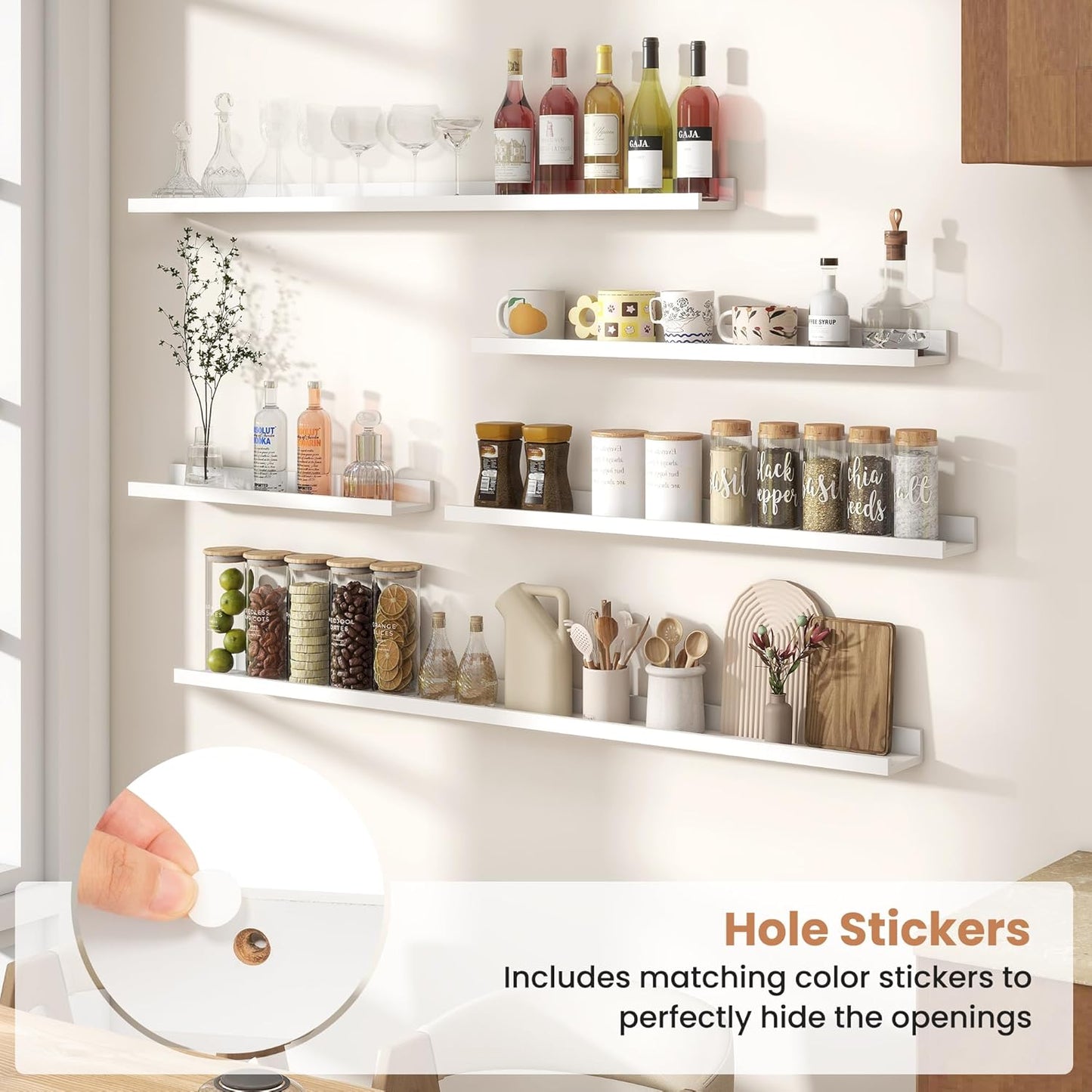 Fun Memories Picture Ledge Shelves Set of 2, 36 Inch Rustic Wall Mounted Floating Shelves with Lip for Home Storage and Décor in Bathroom, Kitchen, Nursery, Bedroom, Living Room, White