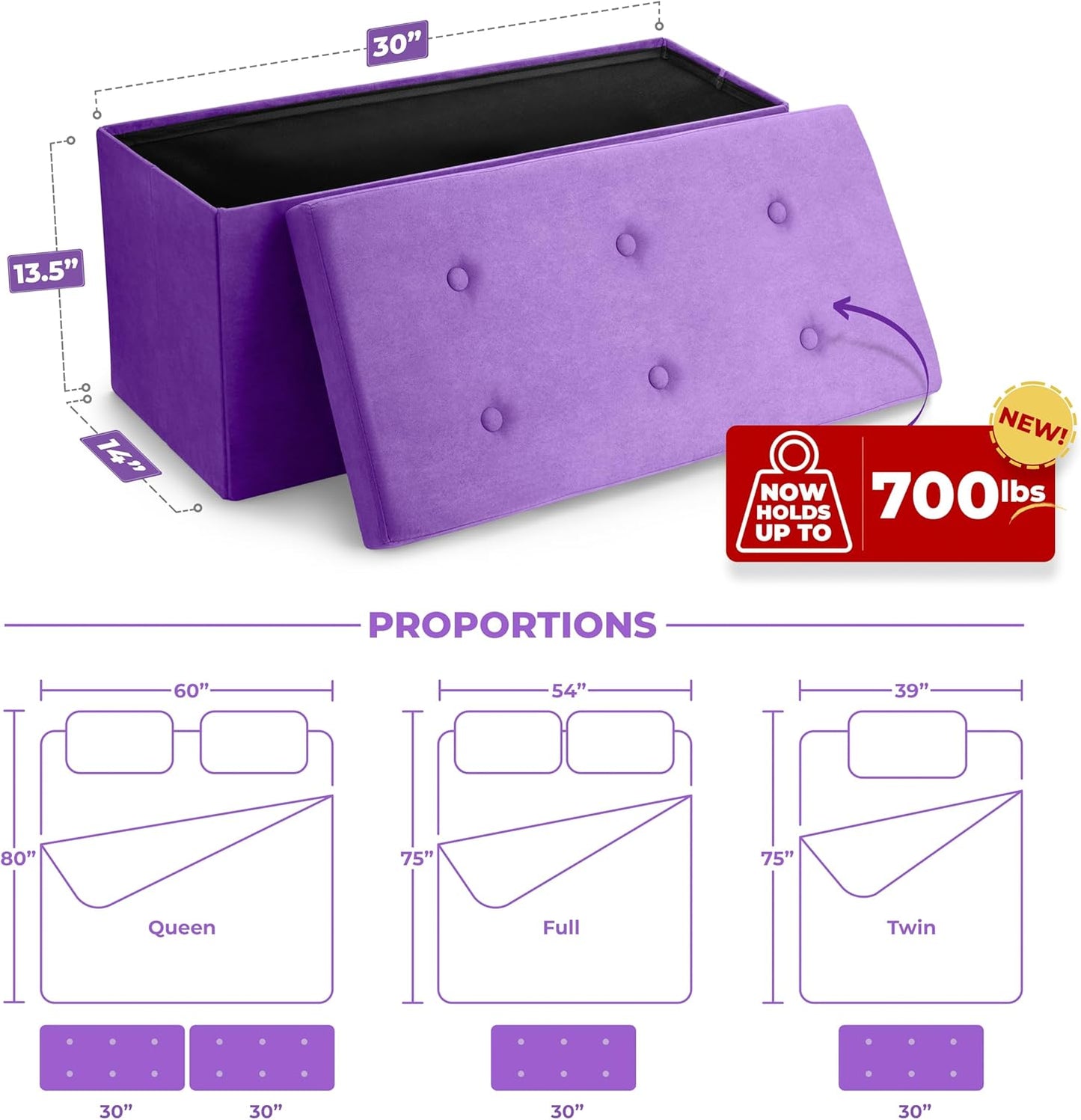 Sorbus Storage Ottoman Bench – Collapsible/Folding Bench Chest with Cover – Perfect Toy and Shoe Chest, Hope Chest, Pouffe Ottoman, Seat, Foot Rest, – Contemporary Faux Suede (Purple)