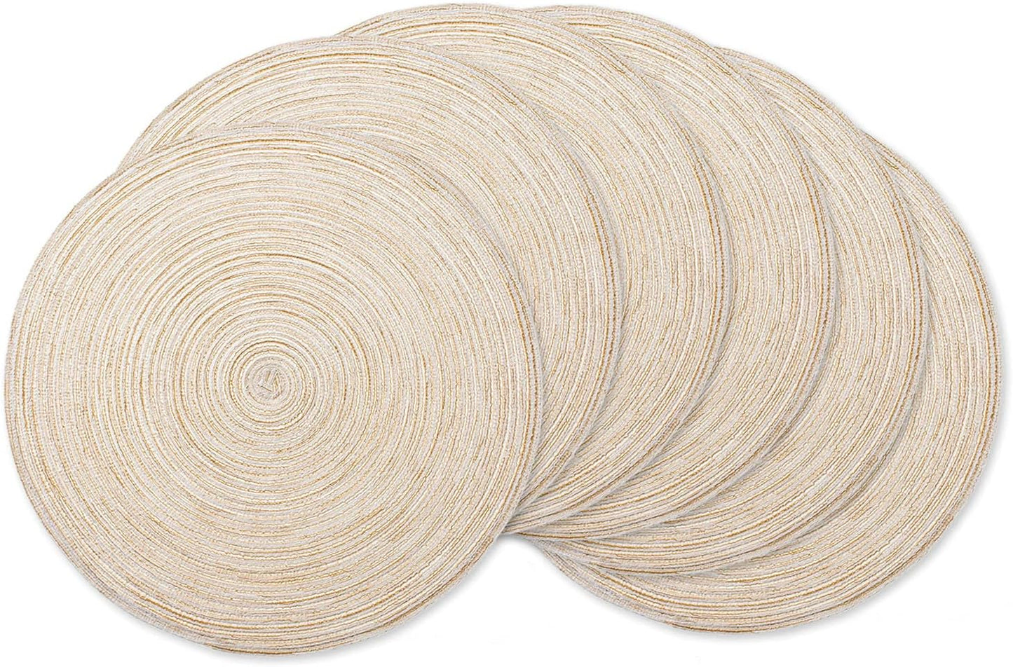 AHHFSMEI Round Braided Placemats Set of 6 Round Table Mats for Dining Tables Natural Woven Heat Resistant Place mats 15 Inch (Beige)