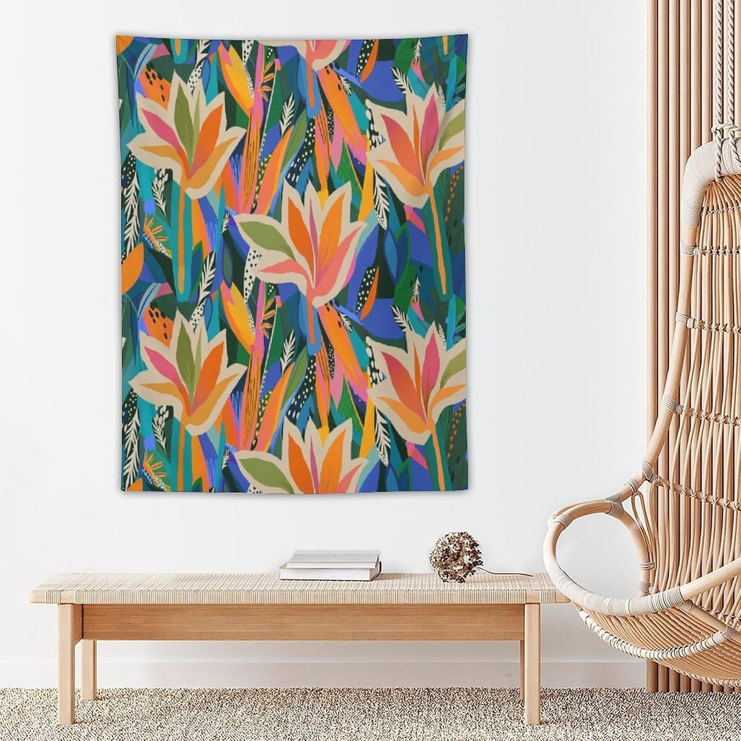 ICMOLYYENLO Boho Green Leaves Tapestry, Mid Century Abstract Tropical Palm Leaves Modern Minimalist Geometric Wall Hanging, Neutral Home Decor Art for Living Room Bedroom Dorm 50x60 Inch