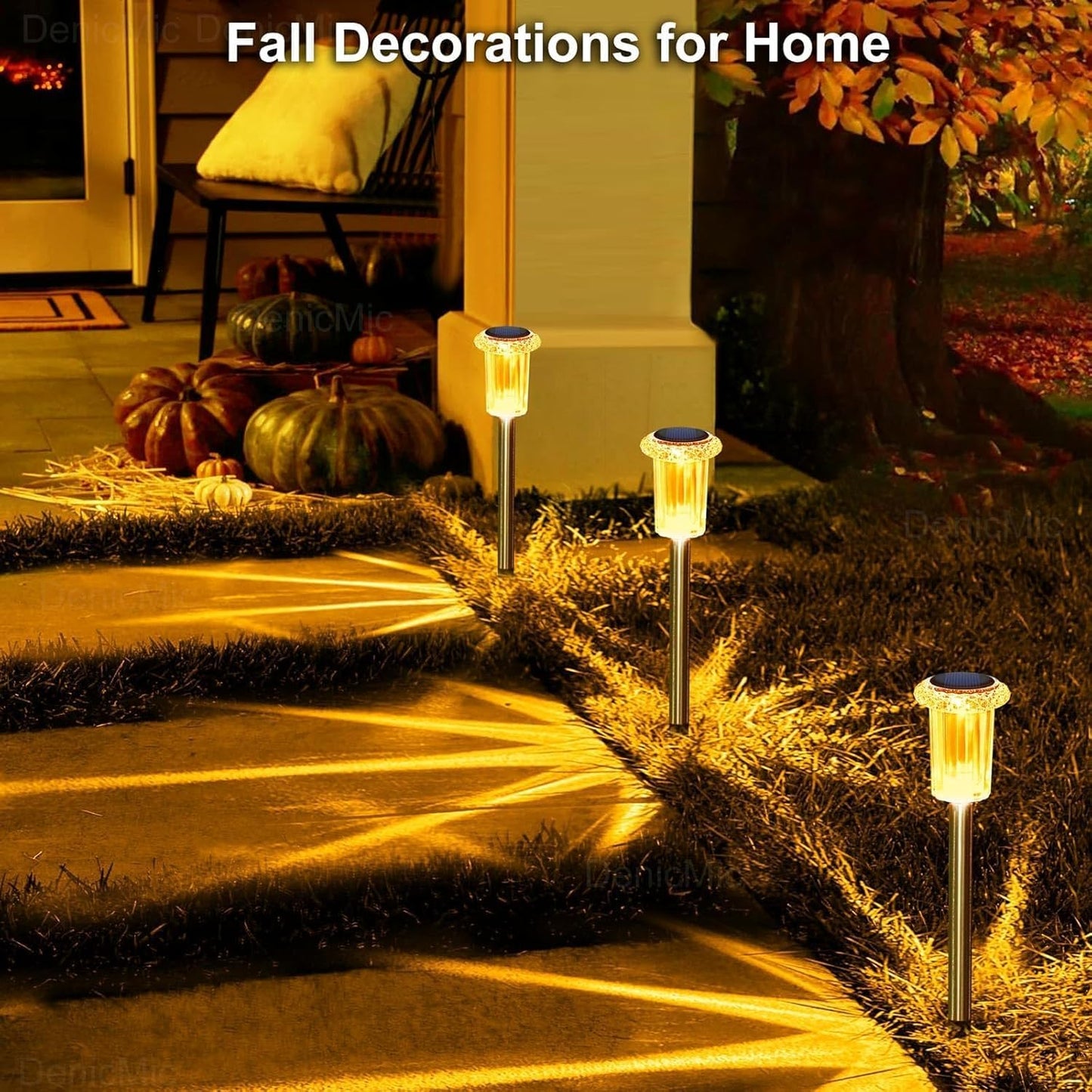 DenicMic Halloween Solar Lights Outdoor 10 Pack Orange LED Waterproof Yard Garden Patio Backyard Pathway Walkway Landscape Lawn Outside Fall Decorations Outdoor