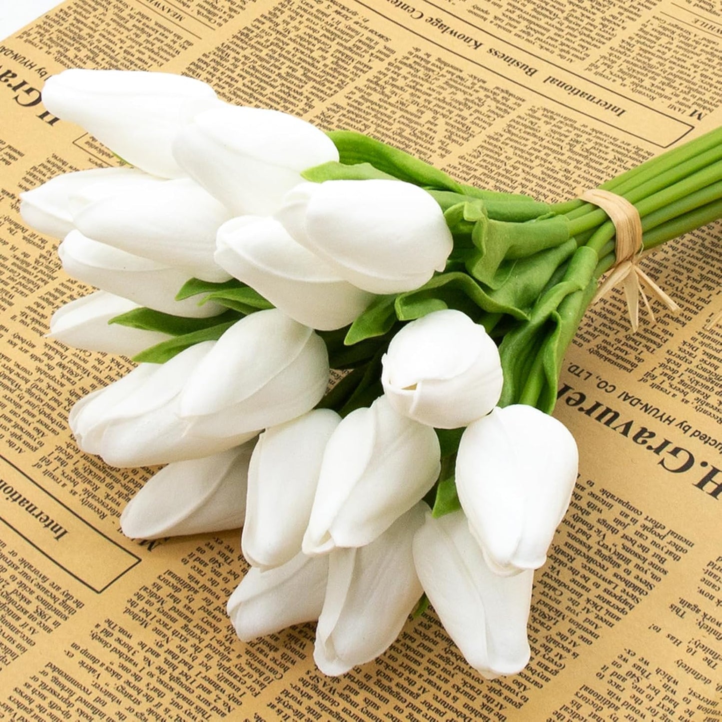 Buart Artificial Tulip in Bulk for Home Kitchen Wedding Bridal Bouquet,Fake White Flowers for Valentine's Day Mother's Day Easter Table Centerpieces Decorations(Mini Size,Real-Touch,12pcs)