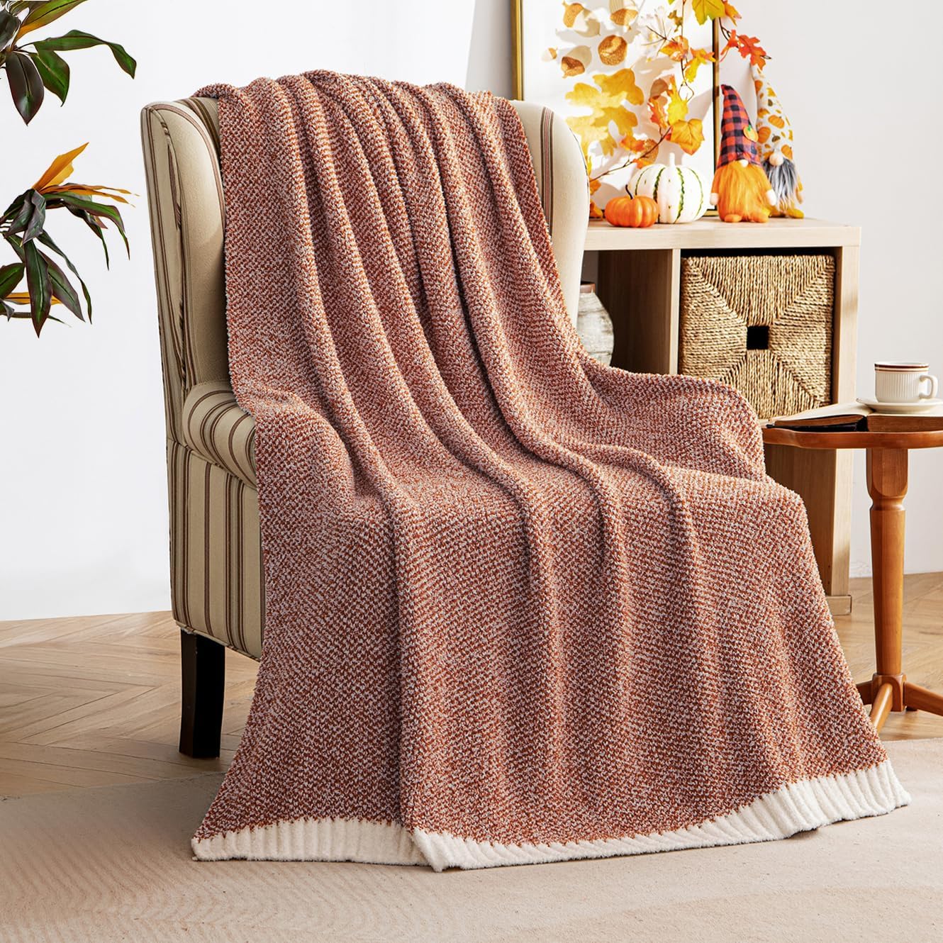 MIULEE Fall Rust Super Soft Throw Blanket for Bed, Twin Size Cozy Fluffy Warm Blankets Knit Blankets for Couch, Sofa, Chair, Living Room, Camping, Picnic, 60 x 80 inch