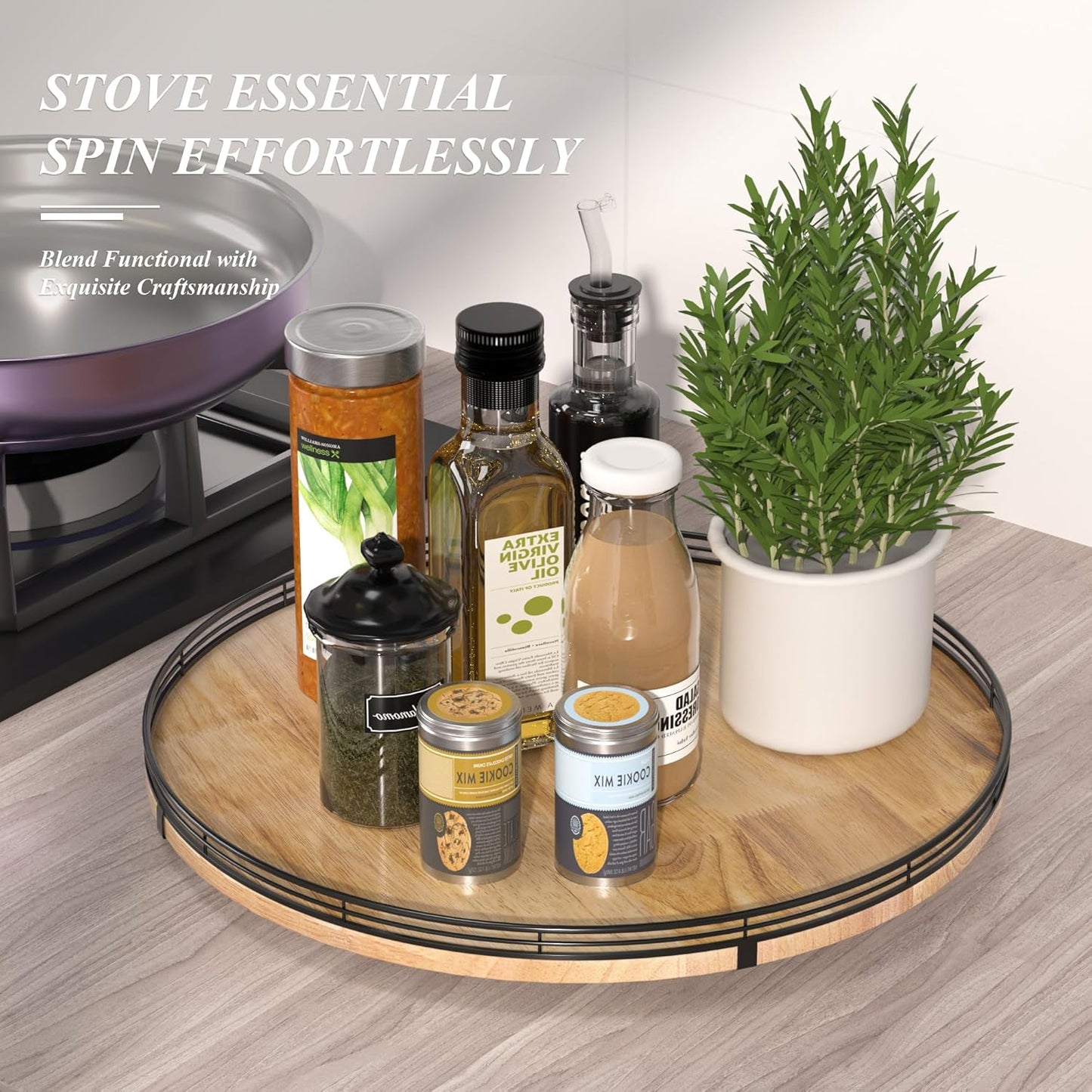 18" Lazy Susan Oak Wood Turntable Organizer for Cabinet, Farmhouse Round Wooden Large Lazy Susan Organization and Storage for Dining Table, Pantry, Kitchen, Countertop, Cupboard, Home Decor