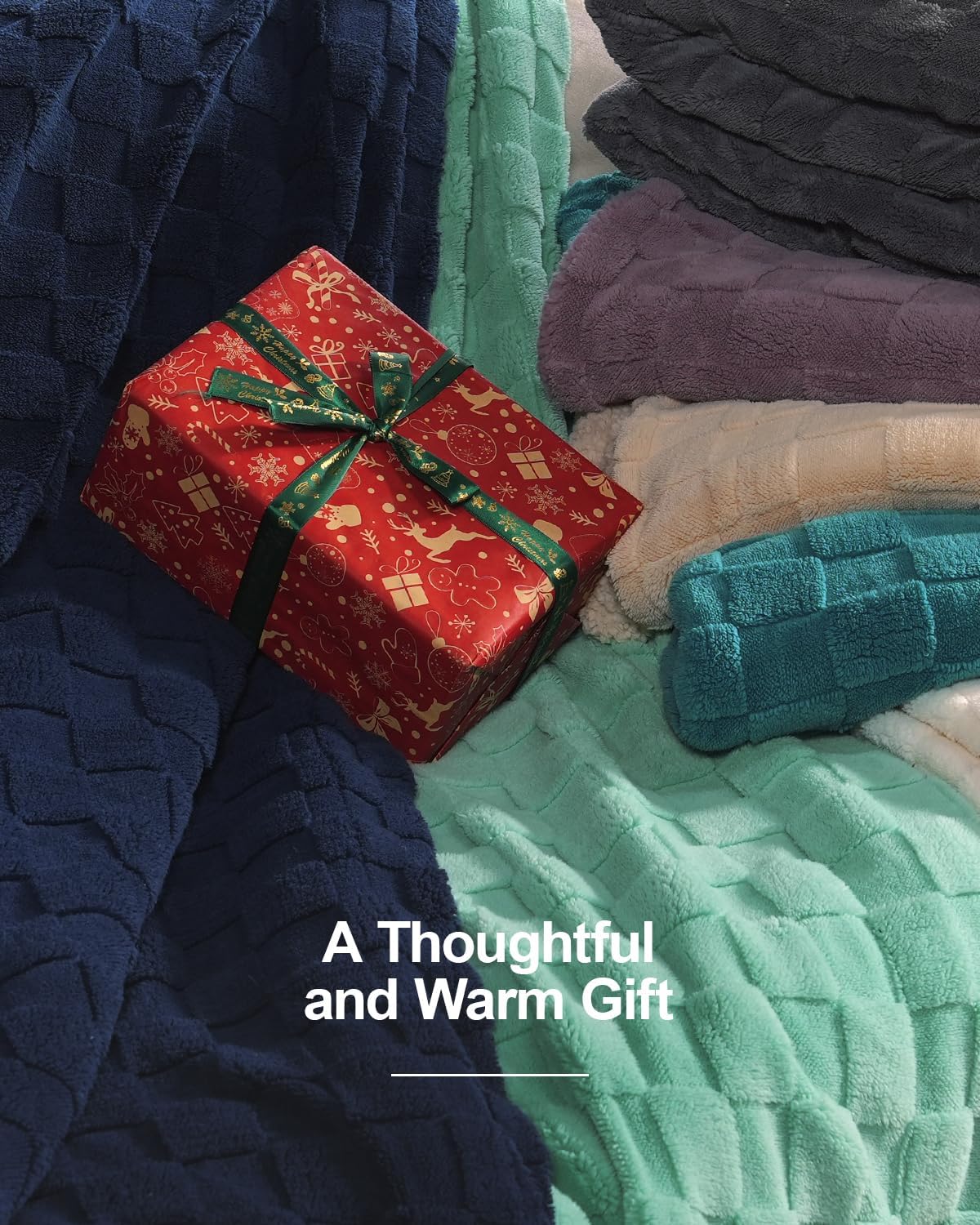 Pawque Super Soft Cozy Throw Blanket Twin Size for Couch Bed, Fluffy Sherpa Fleece Reversible Thick Warm Fuzzy Blanket for All-Season, 3D Checkered Jacquard Decorative Blankets, Teal Green, 60" x 80"