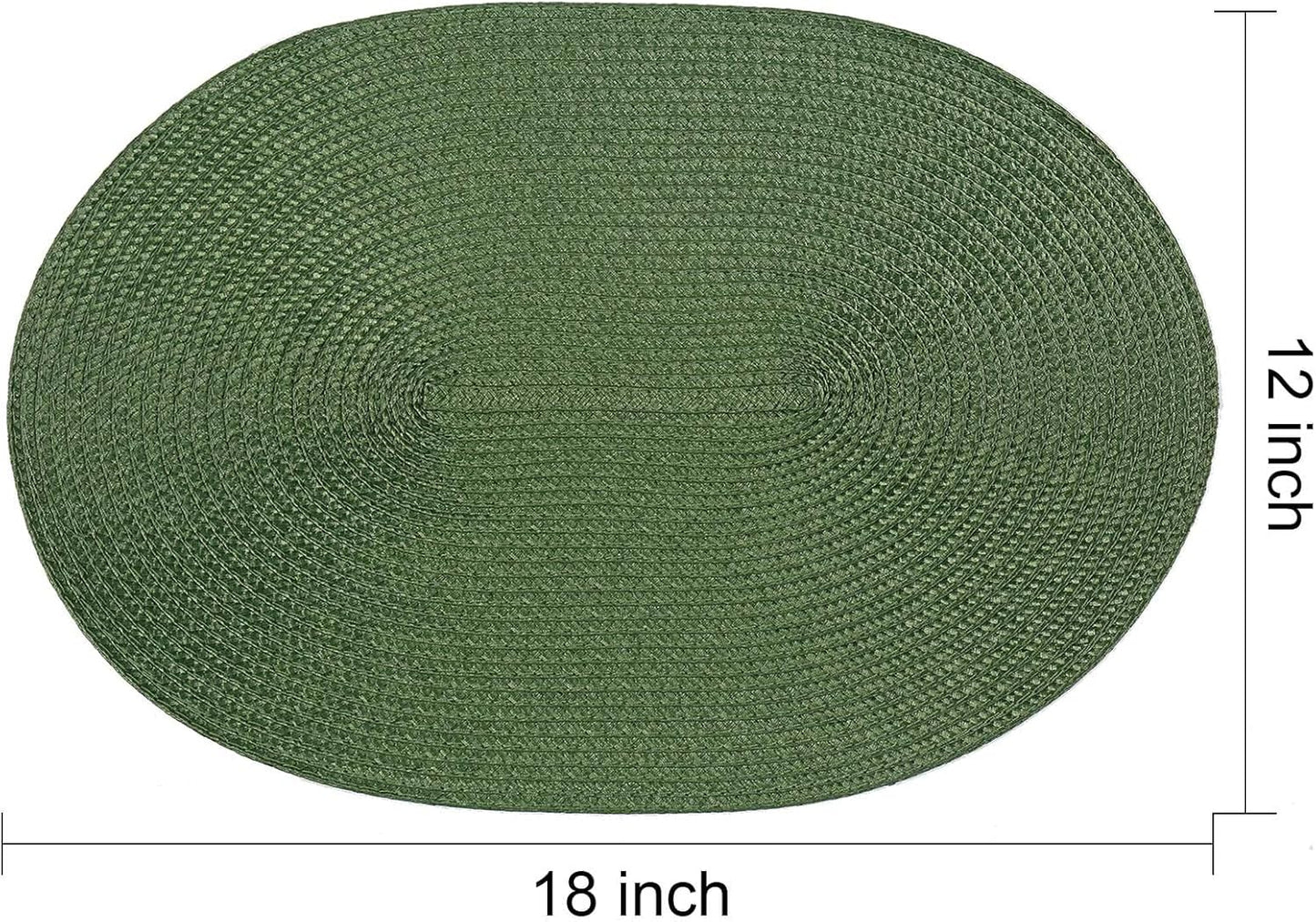 AHHFSMEI Placemats Set of 4 for Dining Table Washable Woven Vinyl Non-Slip 18x12 inches Placemat Heat-Resistant Durable Table Mats for Dining Table Easy to Clean (Oval Green, 4)