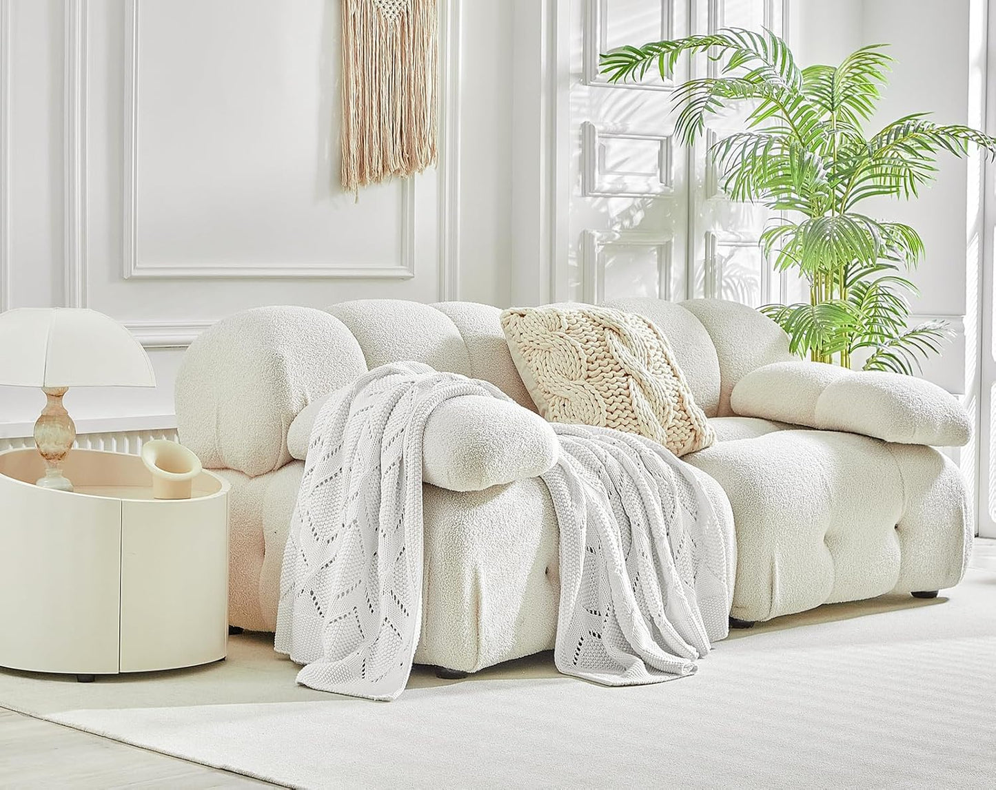 Longhui bedding Chunky Cotton Knit Throw Blanket for Couch, Sofa, Bed, or Chair, Decorative Breathable Fall Cable Knit Blanket 60 x 80 Inches, Large Medium Weight Cream