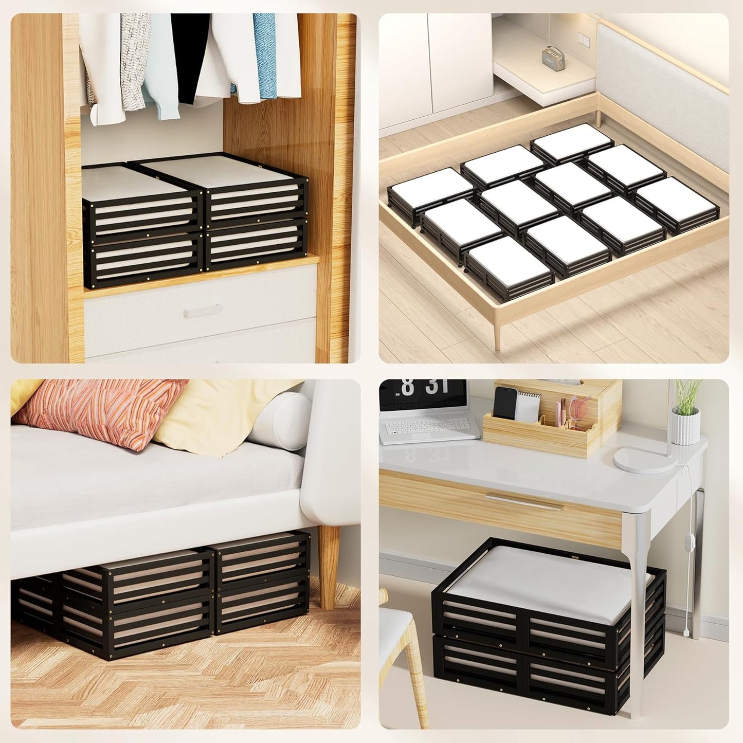 Bamboo Under Bed Storage Containers- Underbed Organizer with Wheels with Large Dust Bag,Sturdy Wood Rolling Under the Bed Shoe Storage Organizer Drawer 2 Pack