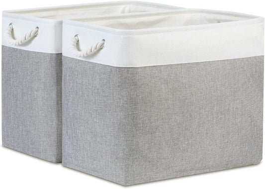 Bidtakay Large Storage Bins for Clothes Fabric Deep Baskets for Organizing Set of 2 Grey Fabric Pantry Storage Bins for Hallway Living Room Blankets 17x12x15 in Extra Large Shelf Tote Baskets