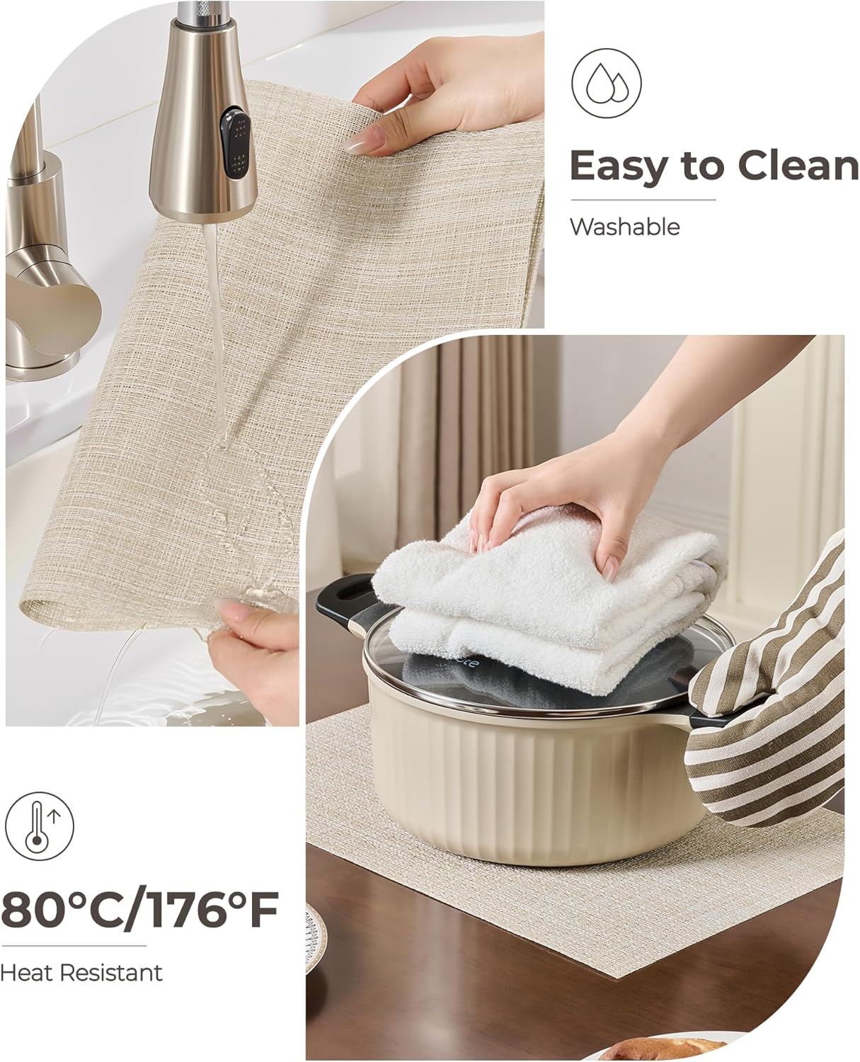 Leetaltree Beige Placemats Set of 8 - Heat Resistant Non-Slip Place mats for Dining Table, Washable Durable PVC Vinyl Woven Table Mats（Beige, 8）