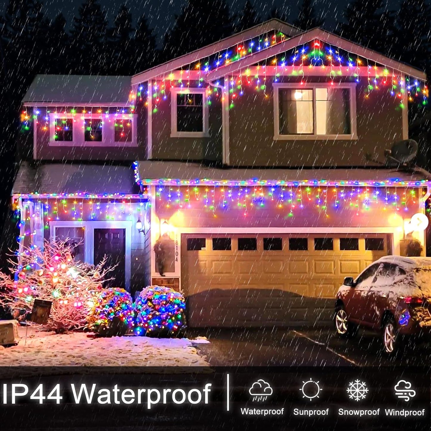 Icicle Christmas Lights Outdoor - 33ft 400 LED Icicle Lights for Outside with 75 Drops, Waterproof Plug in Christmas Light with Timer for Party, Holiday, Wedding, Christmas Decoration, Multicolor
