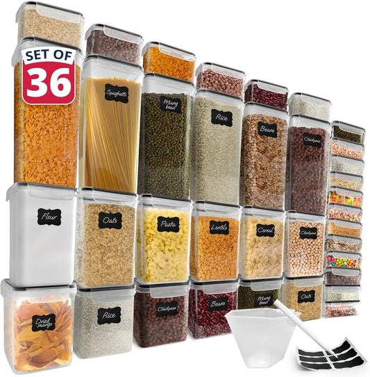 Reli. Airtight Food Storage Containers with Lids (36 Sets) | Kitchen Organizers and Storage Pantry Organizers | BPA Free Plastic Food Containers | Ultra Variety Pack w/Measuring Cup, 42 Labels, Pen