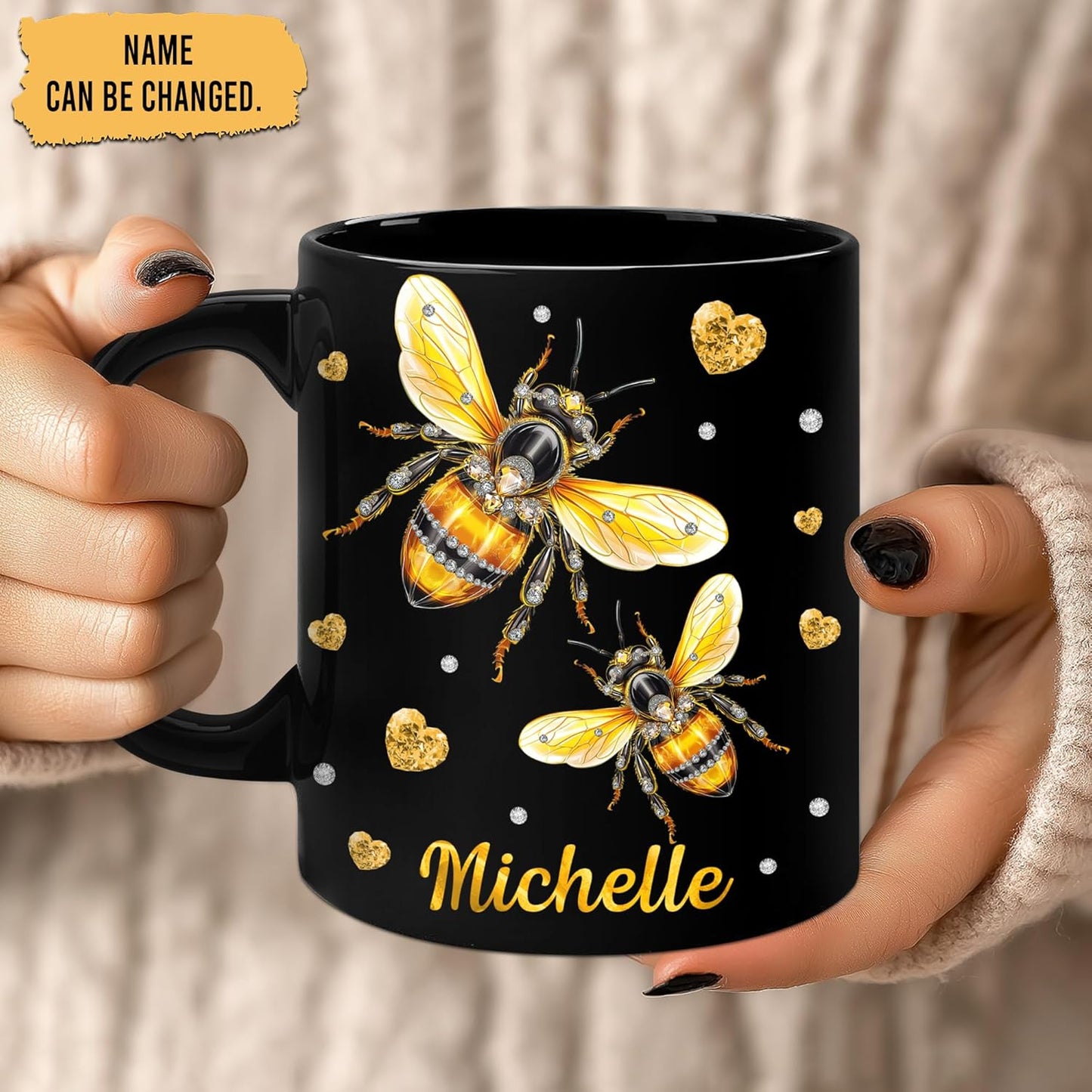 Hyturtle Personalized Jewelry Bee Mug - Bee Keeper Gifts For Women Lovers Teacher - Honey Gifts For Beekeeper Farmer On Birthday - Queen Honeycomb Decor - Custom Coffee Cup Ceramic Mug 11 Oz 15 Oz