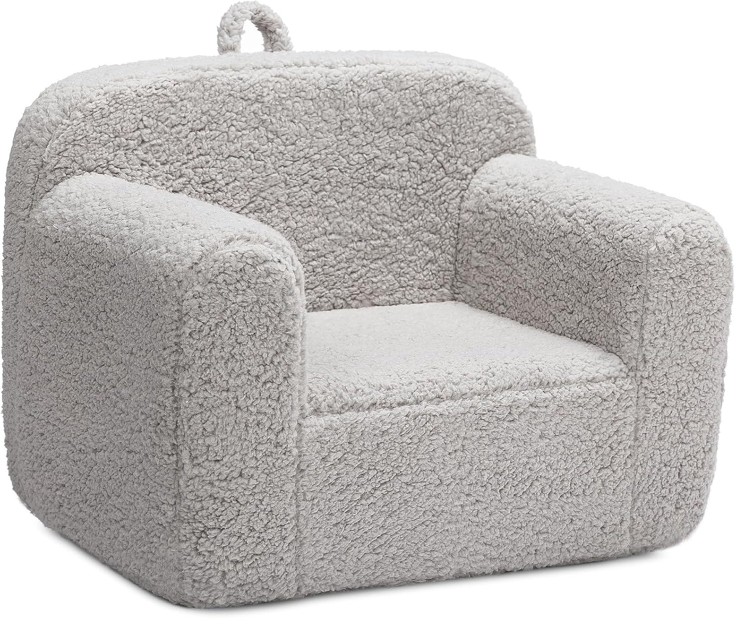 ALIMORDEN Kids Ultra-Soft Snuggle Foam Filled Chair, Toddler Cuddly Sherpa Reading Couch for Boys and Girls, Light Grey