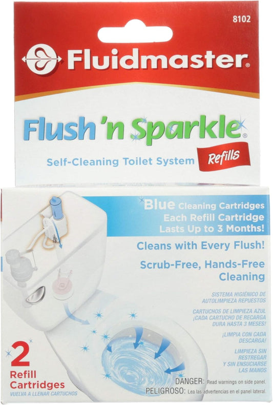 Fluidmaster 8102P8 Flush 'n Sparkle Automatic Toilet Bowl Cleaning System Refills, Blue 2-Pack, Upgraded Version