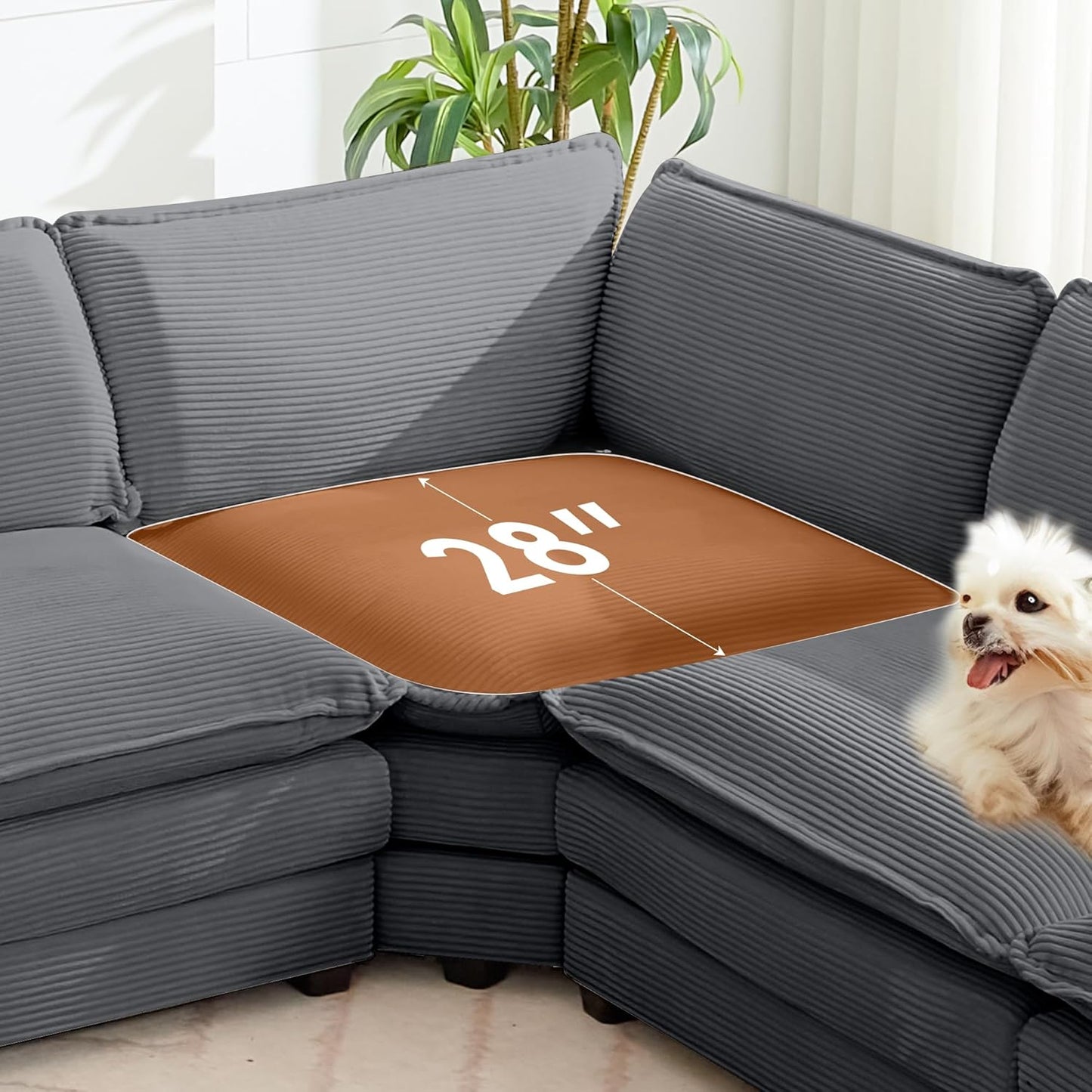 ROWHY 113'' Modular Sectional Cloud Couch, 5 Seater Corner Sofa Big Comfy Corduroy Oversized L Shaped Couch with 2 Pillows, Ottoman, Deep Seat Sectional Couches for Living Room Office, Dark Grey