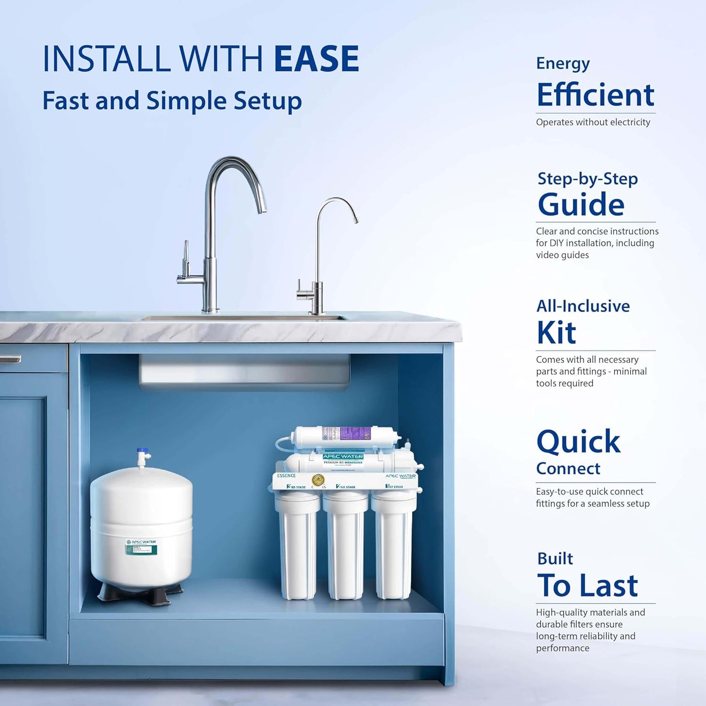 APEC Water Systems ROES-PH75 Essence Series Top Tier Alkaline Mineral pH+ 75 GPD 6-Stage Certified Ultra Safe Reverse Osmosis Drinking Water Filter System with WiFi Smart Water Leak Detector and App