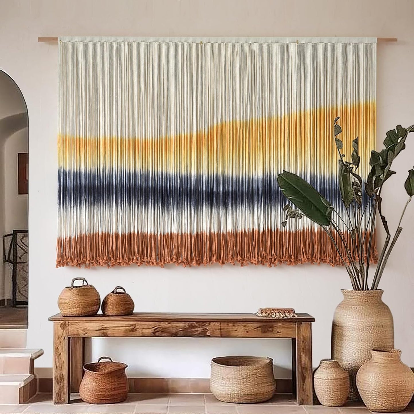 Flber Macrame Wall Hanging Extra Large Dip-Dyed Coastal Tapestry Boho Wall Decor for Living Room Bedroom Above Couch 57" W x 35" L