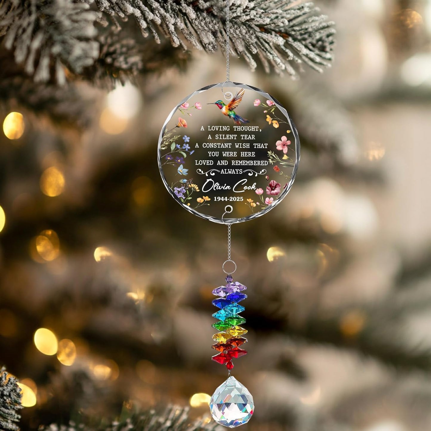 Personalized Memorial Hummingbird Glass Ornament – Custom Photo, Name, Birth Year & Passing Year – “Loved and Remembered Always” Memorial Keepsake for Loss of Loved One 2025