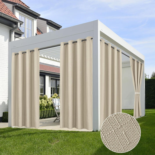 HolidayIdeas 4 Panels Linen Outdoor Curtains for Patio Waterproof Cream Outside Curtains 120 inch Long-Indoor/Outdoor Gazebo Curtains Weatherproof, Privacy for Pergola, Porch, Cabana 54"x120"